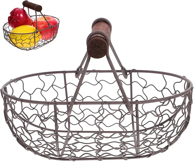 Vintage Iron Egg Basket - Retro Kitchen Organizer for Eggs, Bread, Fruits