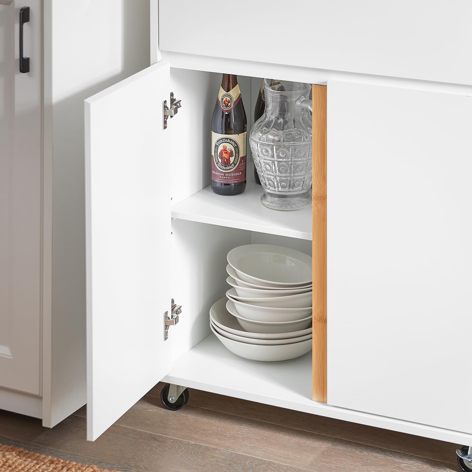 SoBuy Keukentrolley, Serveerwagen, Trolley Kast Servies met 1 Deur en 3 Planken, Wit, 60x40x90cm, FKW75-WN