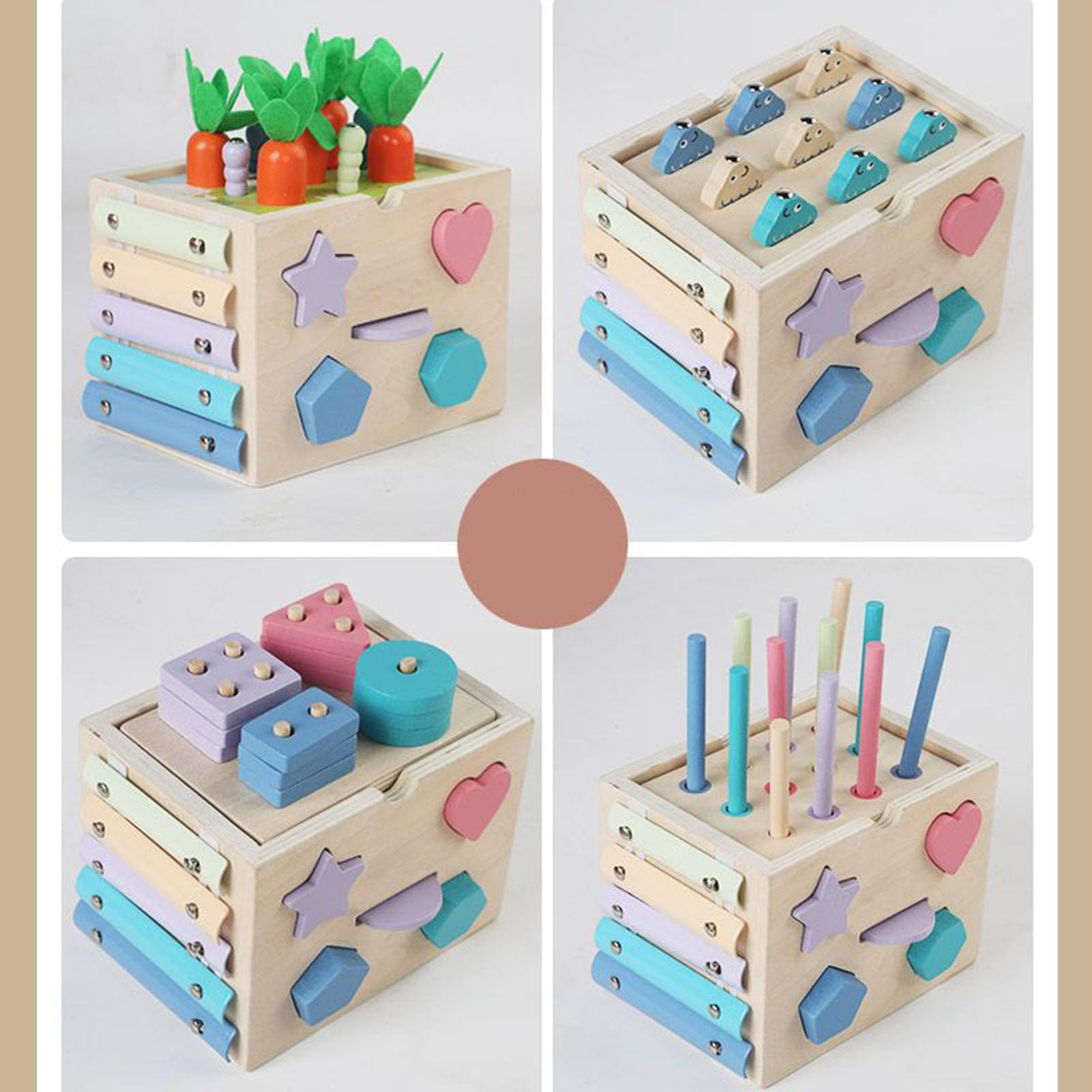 Cubo attività in Legno Multi-Funzionale Montessori, Giocattolo Educativo per Le Abilità Motorie Fini dei Bambini