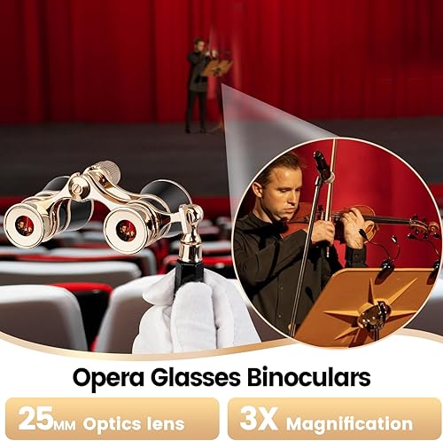 Miniatura 2 de Lentes de ópera, prismáticos de teatro de 3 x 25 pulgadas con mango plegable y extensible, gafas de teatro portátiles, binoculares pequeños vintage