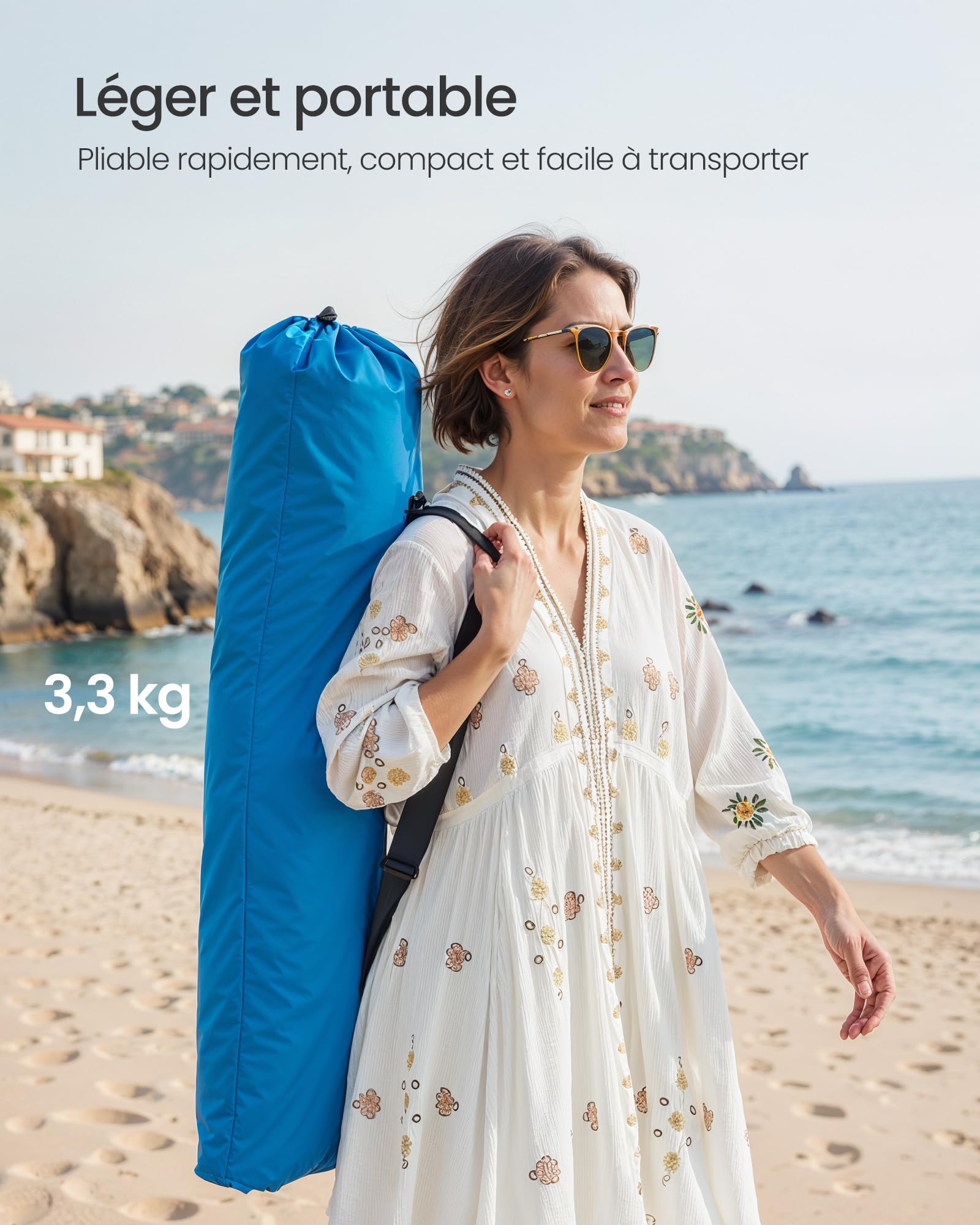SONGMICS Chaise de Plage Pliante Portable Dossier Haut Grande Capacité de Charge Bleu Clair GCB61BU