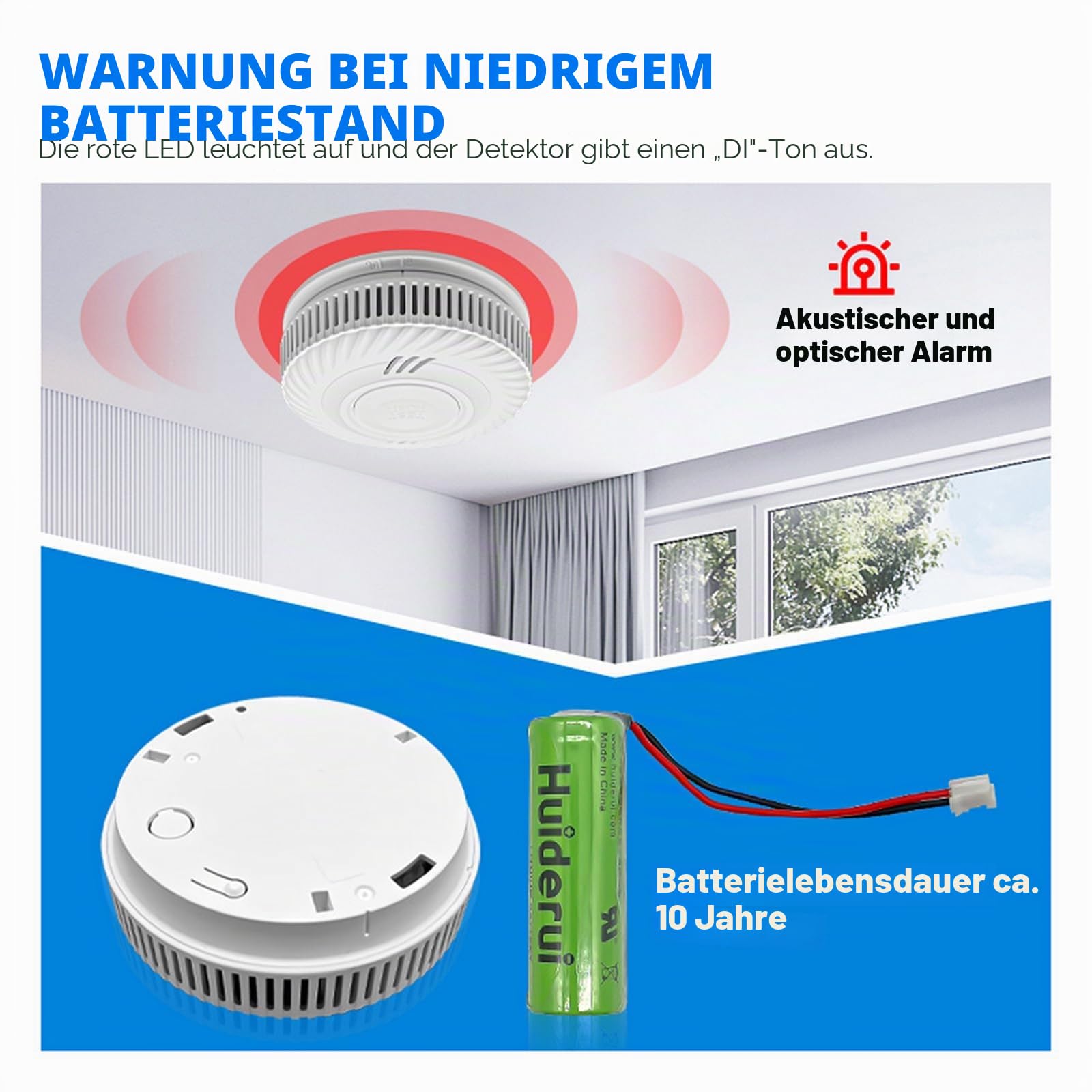 Smart Rauchmelder,WLAN-Rauchmelder, kompatibel mit Tuya/Smart Life APP，Kein Gateway erforderlich ，85 dB Warnsignal, vernetzter Mini-Rauch- und Feuermelder,S100B-CR-W (4er Pack)