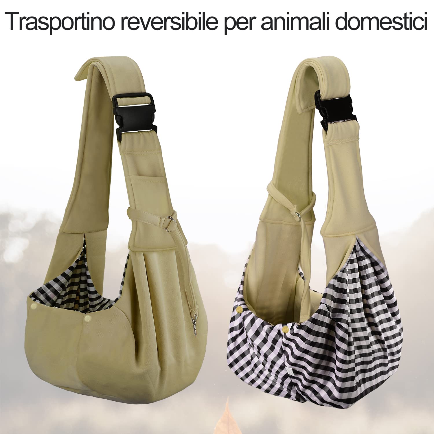 PETLOFT Reversibile Borsa Trasportino Zaino, Borsa da Trasporto per Cani Piccoli, Adjustable Borsa a Tracolla, Cross-Body Pet Sling Carrier con Gancio per Collare per Cane/Gatto Fino a 4.99kg