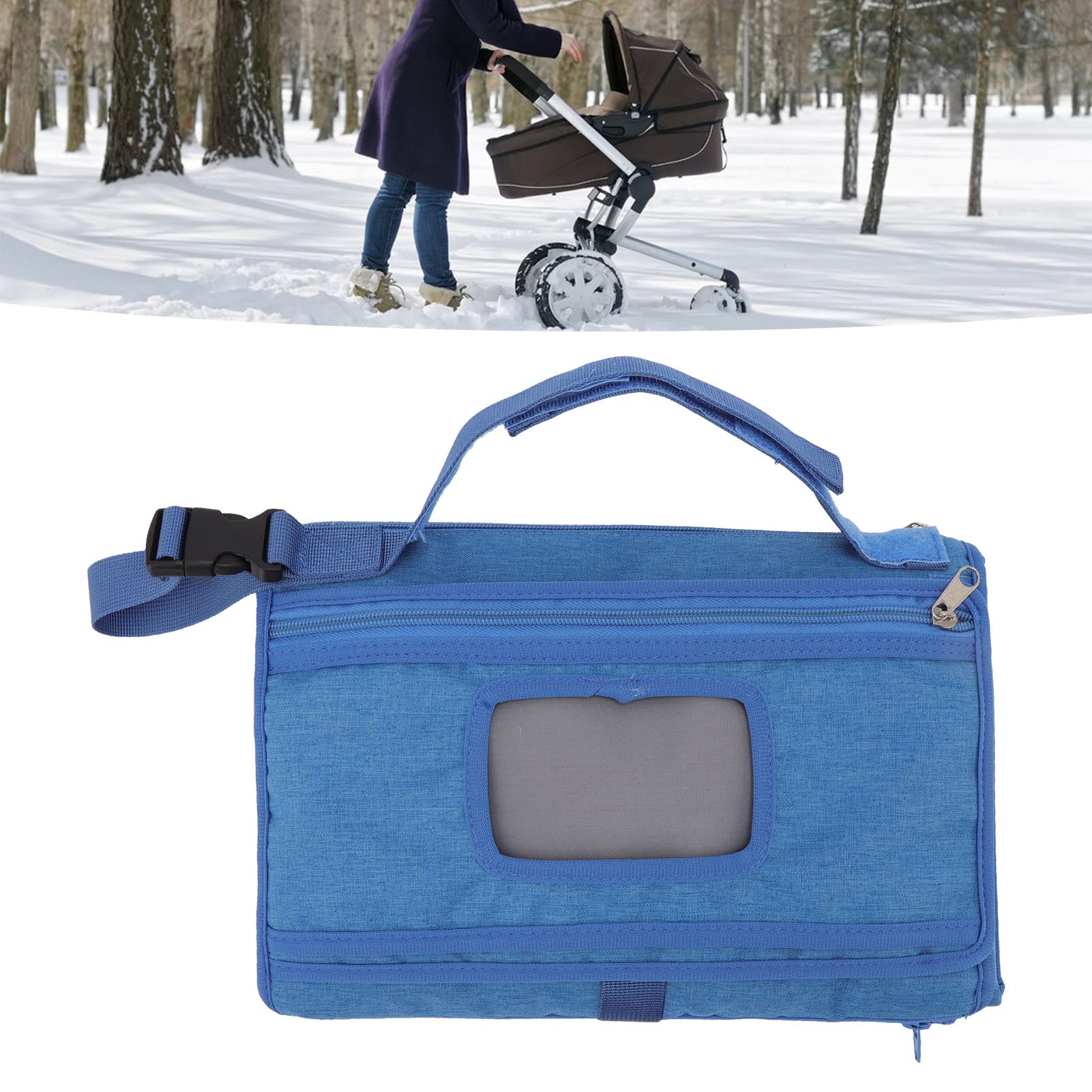 Materassino per fasciatoio, fasciatoio portatile con tracolla per maniglia, fasciatoio da viaggio pieghevole per baby shower (Blu)