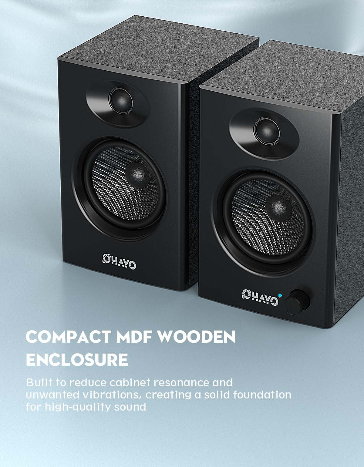 OHAYO 60W Altavoces autoamplificados, Bluetooth 5.3 y múltiples entradas (USB/RCA/AUX). Ideales para Gaming inmersivo en PC, música, DJ y Tocadiscos. Sistema estéreo 2.0 para Escritorio, 1 par, Negro