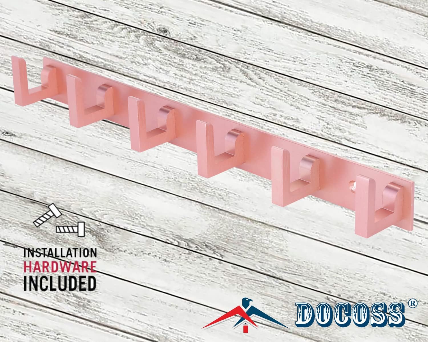 DOCOSS-Coat Rack Wall Mounted Coat Hooks Rail Wall Hooks Coat Hangers for Wall Hat Rack for Hanging Coats,Hats,Jacket,Clothes(Set of 2,Rose Gold)