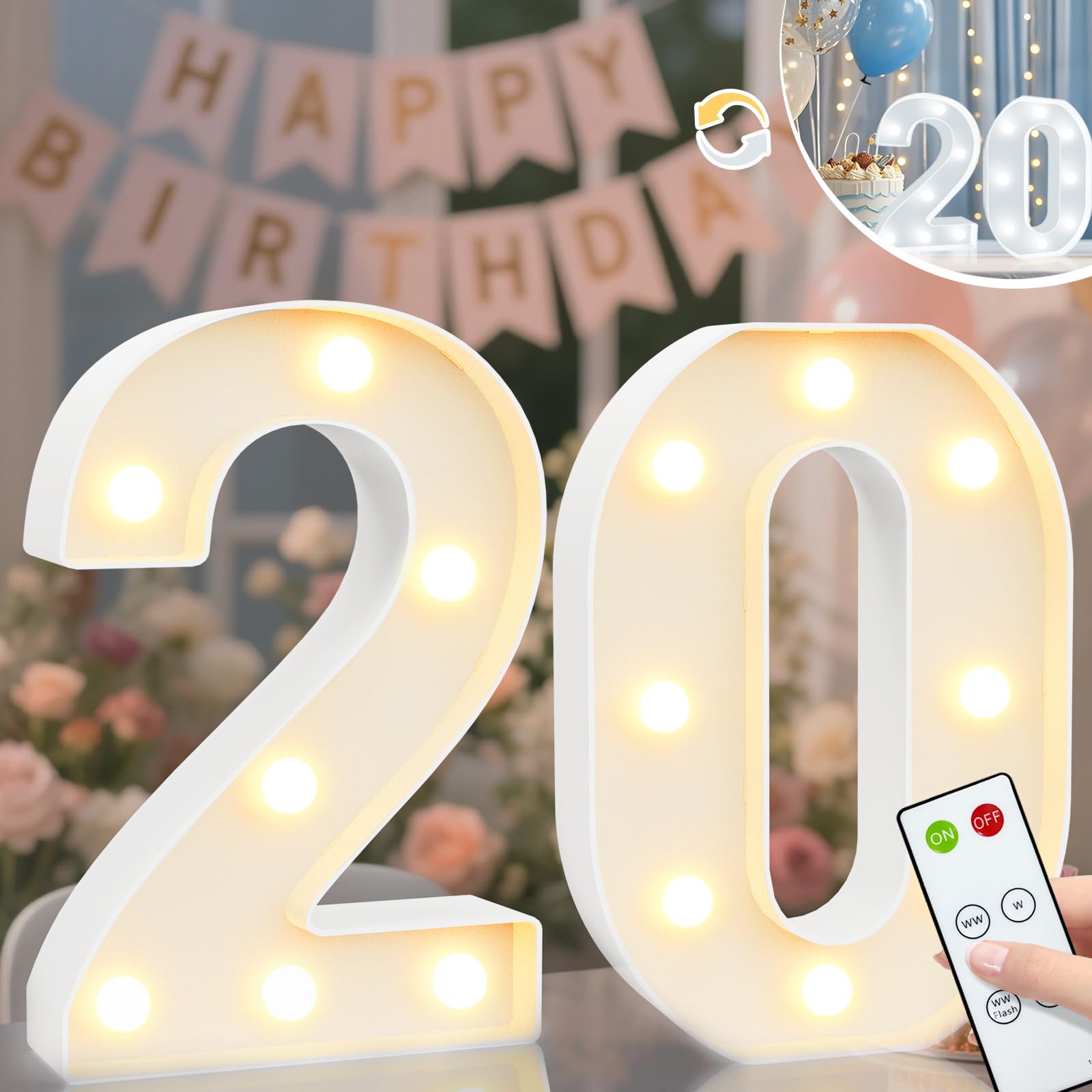 8.8" Decorative LED Light Up Numbers, Marquee Numbers Lights for 7th Birthday Decorations, Lighted Number Sign for Birthday Party Night Lights Wedding Anniversary Home Wall Decor, White Number 7 — view 13