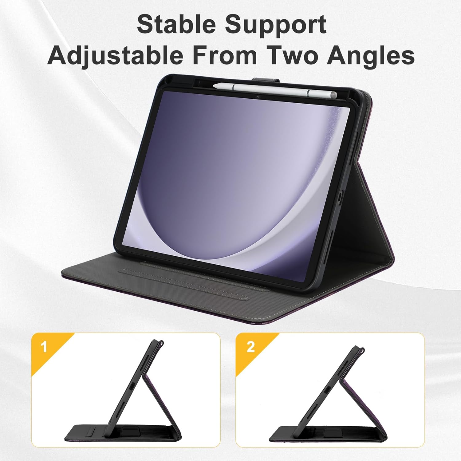 Elegant Case for Samsung Galaxy Tab A9 Plus 11 Inch 2023（Model: SM-X210/X216/X218）, Premium Leather Crocodile Cover | Stand | Card Pockets| Wrist Strap| S Pen Holder (Dark Purple)