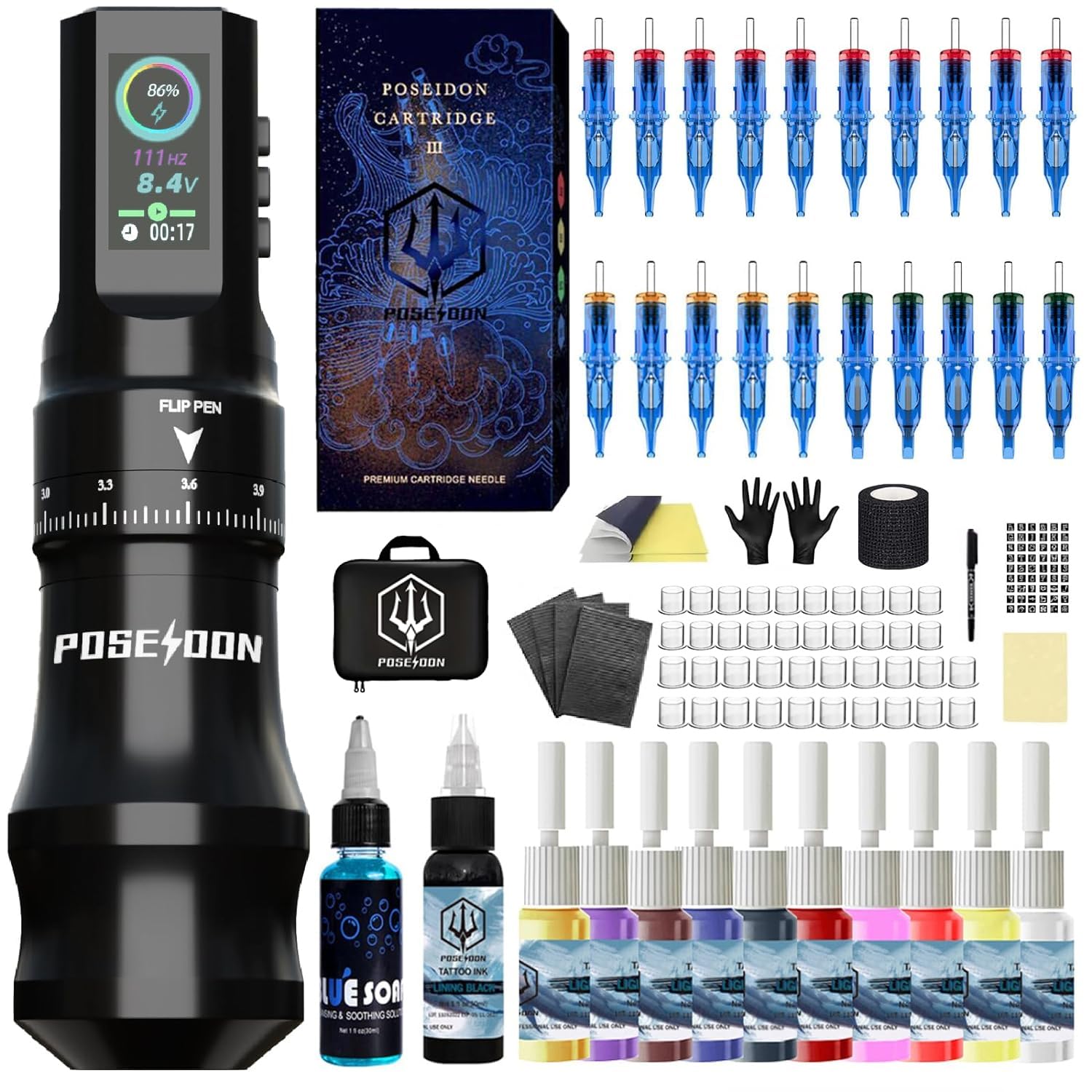 Tattoo Pen Kit-POSEIDON, Wireless Rotary Tattoo Gun Kit