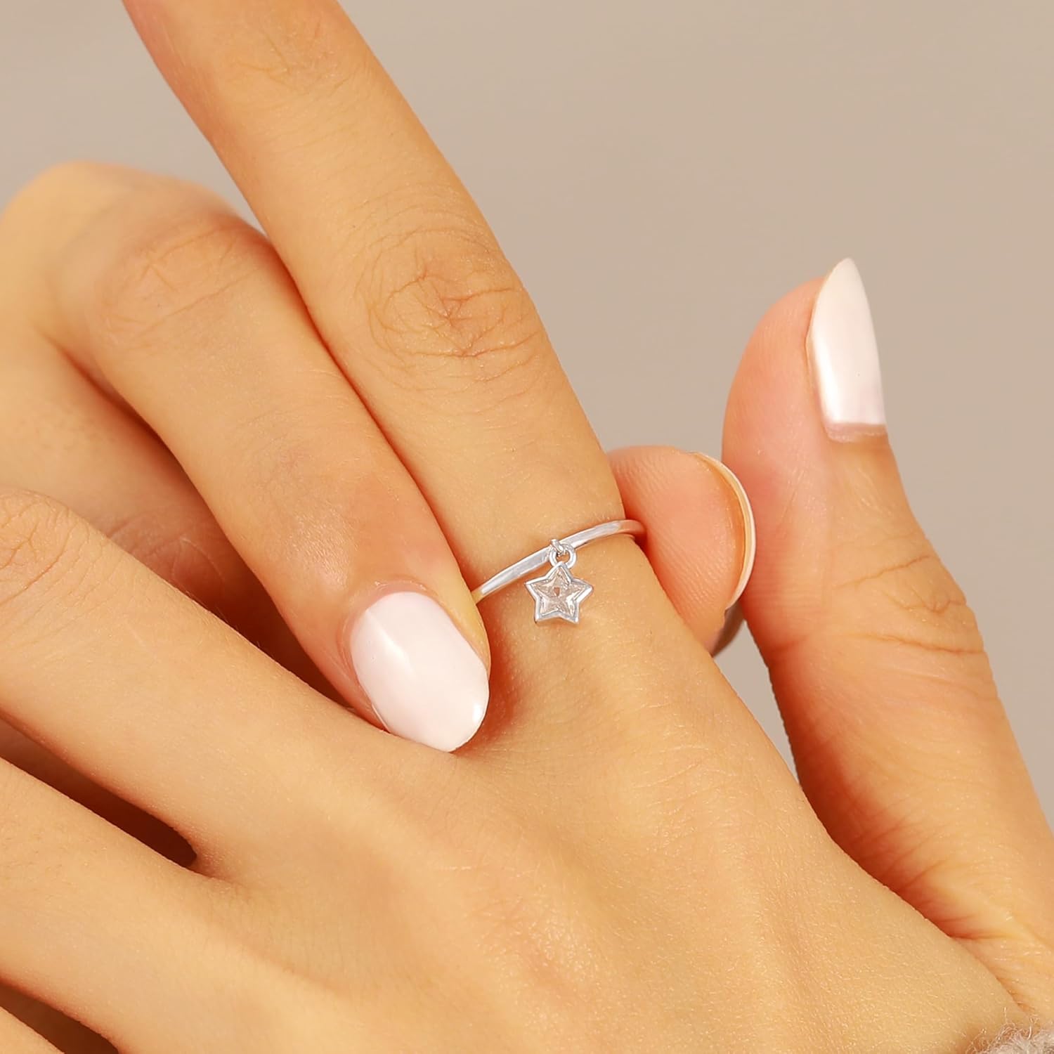 XAYAH 925 Sterling Silver Dainty Star Dangle Promise Ring for Women CZ Crystal Dangling Charm Stacking Ring Statement Engagement Rings Wedding Band Minimalist Valentine's Day Jewelry Gifts for Her - Image 3