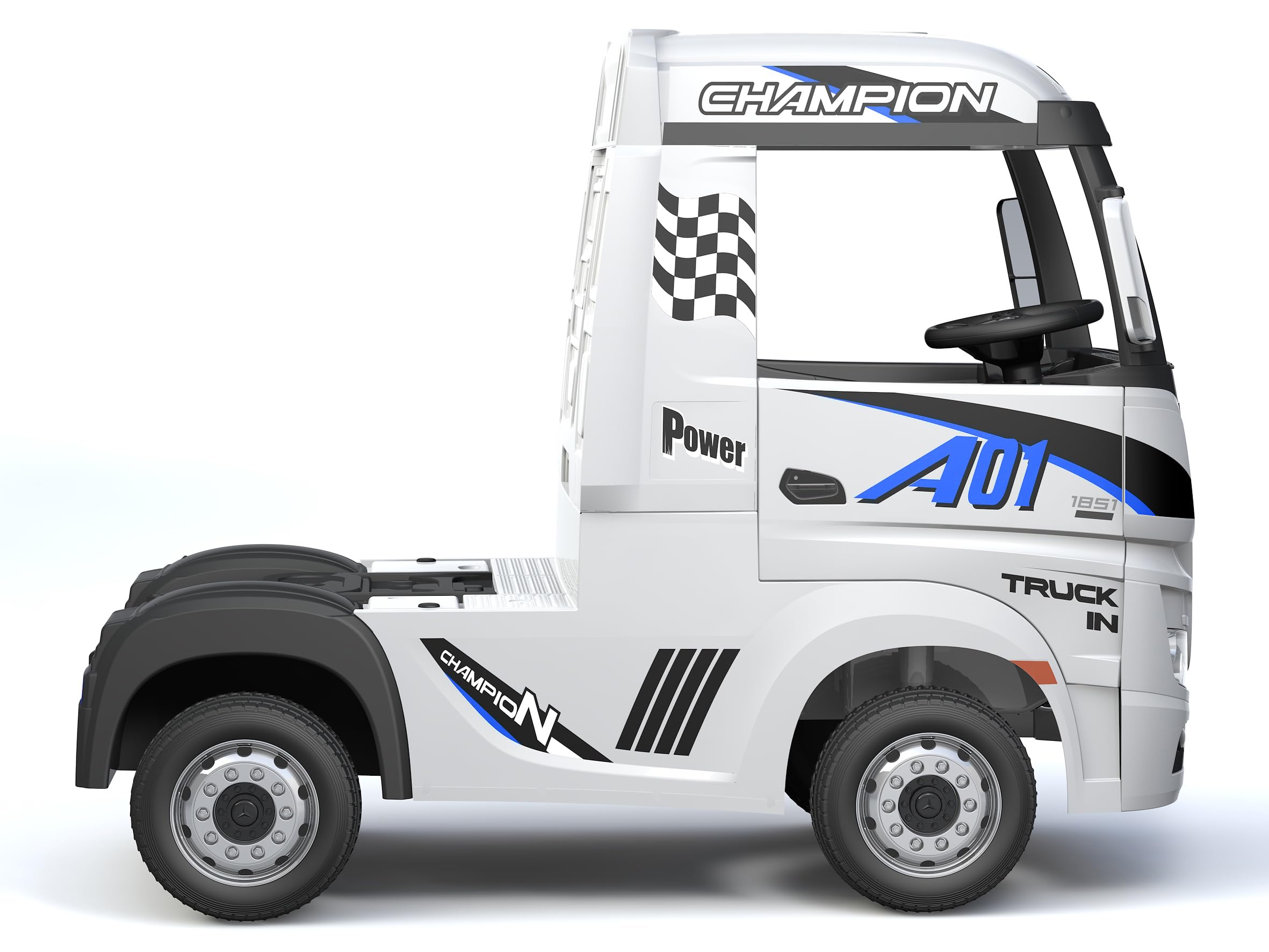 FINOOS Camion électrique Enfant Mercedes Actros 12V 4x4 Camion Voiture électrique Enfant avec télécommande 2.4Ghz, 4 x Moteur 12V 45W, Batterie: 2x12V, 1-5 Ans (Blanc)