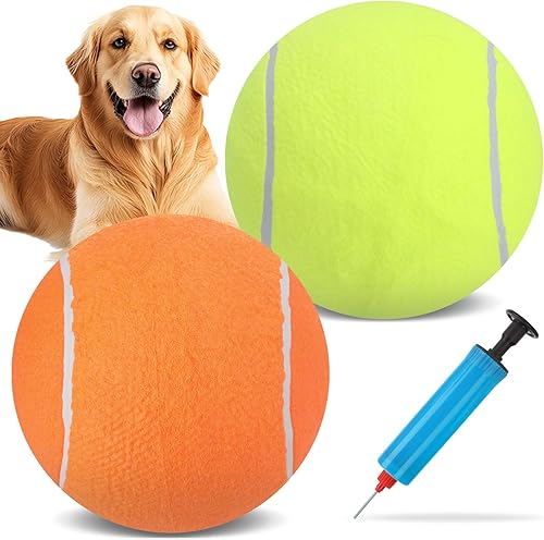 Miniatura 10 de EXPAWLORER Pelotas de tenis gigantes para perros, 2 pelotas de juguete para perros grandes de 9.5 pulgadas, cumpleaños de perro, pelota de tenis