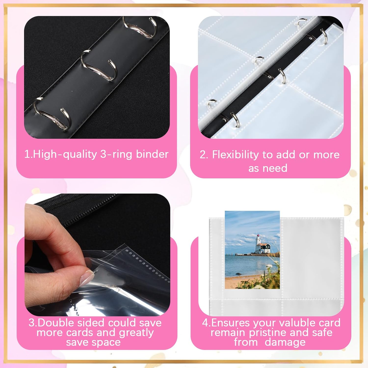 Card Binder 4/9 Pocket PU Waterproof Trading Binder Compatible with Mtg/ygo/tcg for 400/900 Portable Album Holder with Zipper Wristband Card Organizer