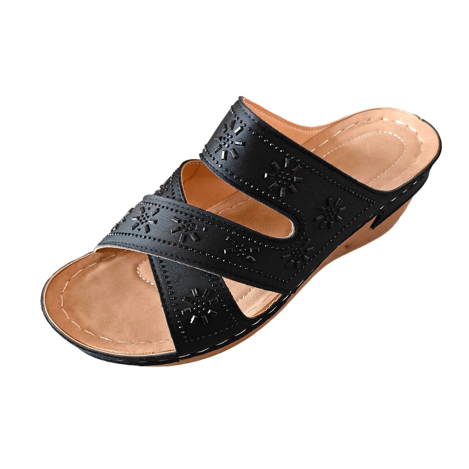 Aoseiens Orthopaedic Sandals Women's Summer Solid Rhinestone Decoration Thick Sole Open Toe Sandals Summer Non-Slip Sandals