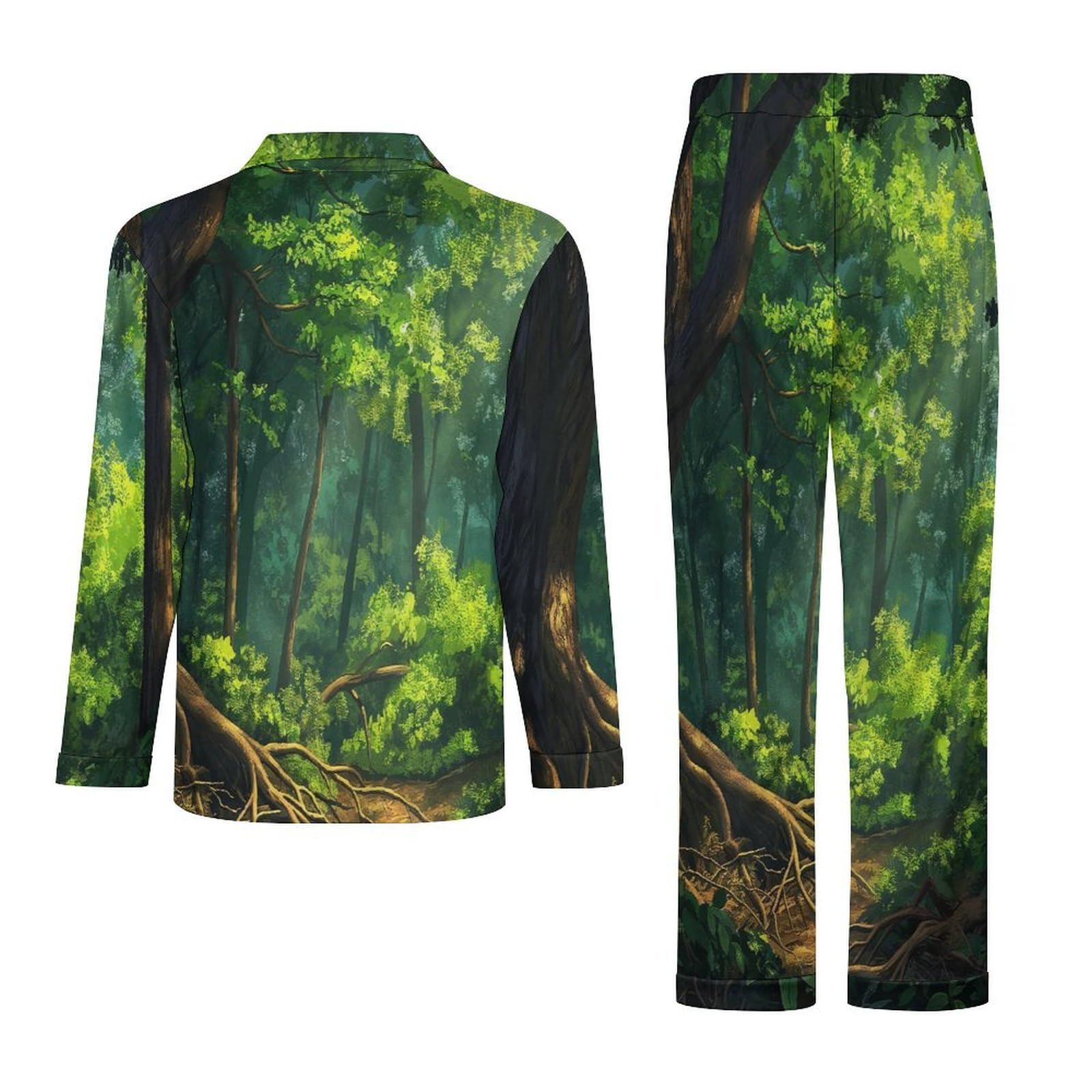 OLEETS Completo Pigiama da Uomo - Paesaggio Forestale Top E Pantaloni in 2 Pezzi Pigiama Casual E Ampio A Maniche Lunghe Morbido Autunnale E Invernale.