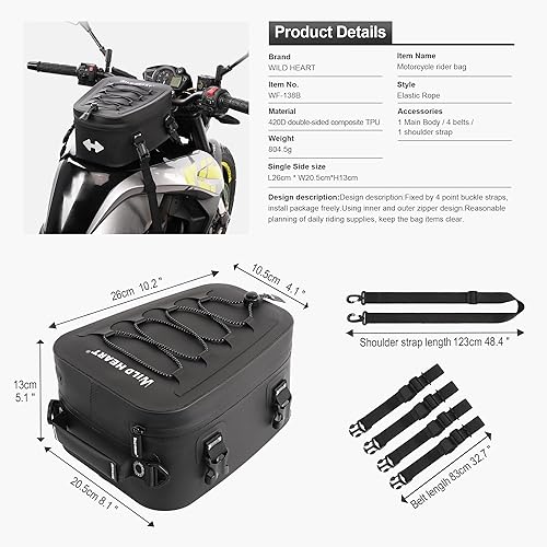 Miniatura 2 de WILD HEART Bolsa trasera para motocicleta, impermeable, multifuncional, para asiento trasero, bolsas de sillín para motocicleta (color negro ropa)