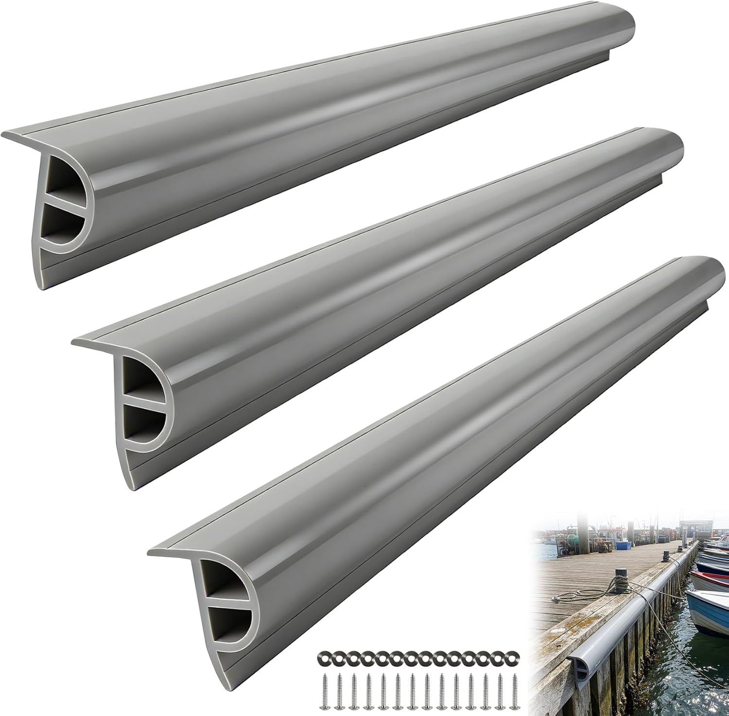 ORLANG 10ft/16.4ft/23ft Marine-Grade Dock Bumpers,PVC Dock Fenders with Stainless Steel Screws and Washers,P-Type Boat Dock Guards,Dock Post Bumpers for Docking Edges, Horizontal Decks or Piers