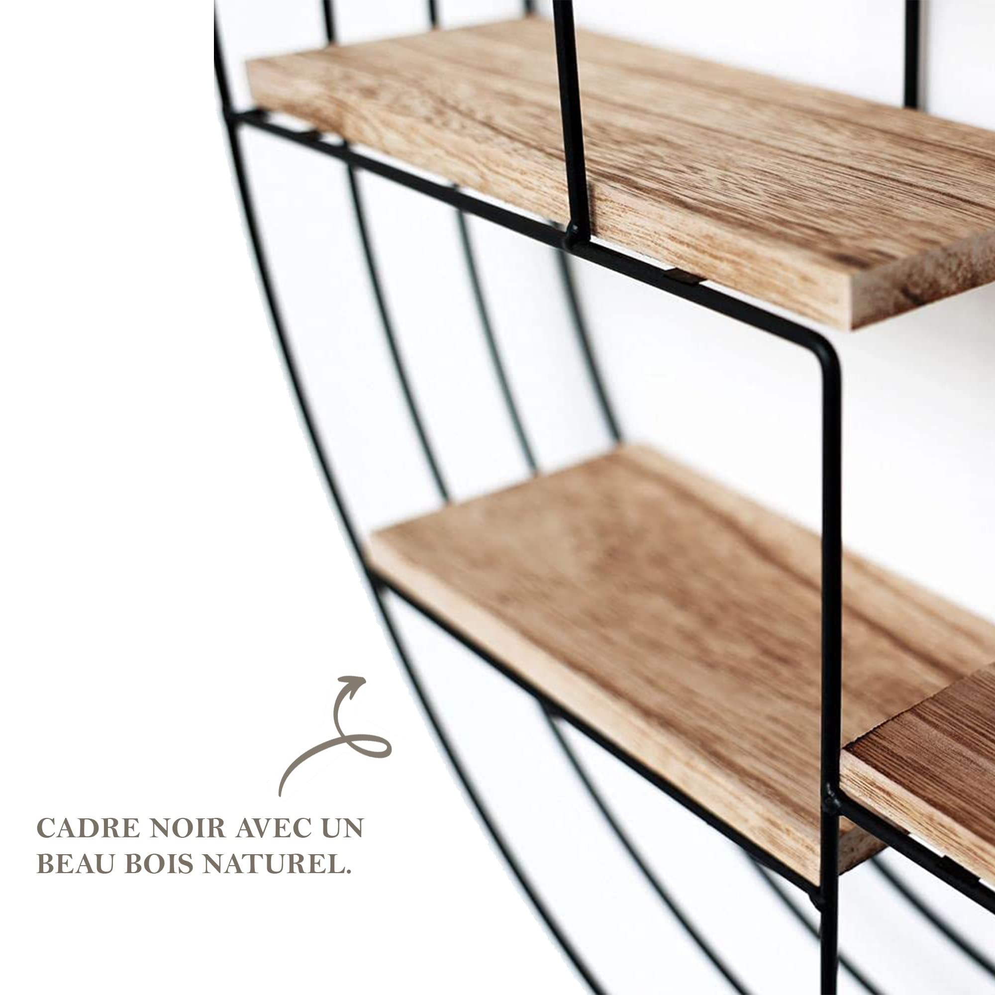 Vivol Etagere Murale Ronde en Métal Noir - 4 Tablettes en Bois - 50x11 cm