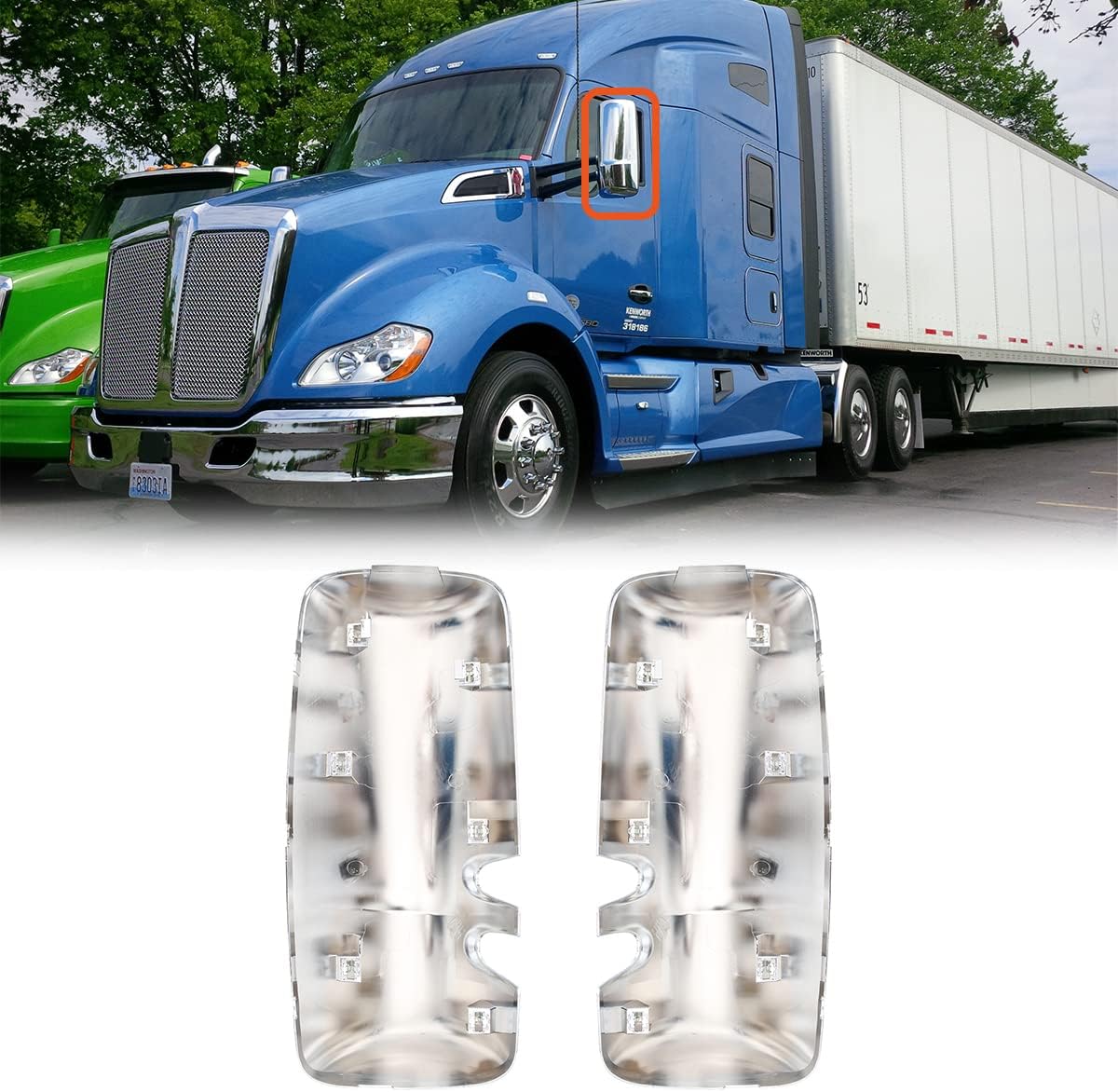 Chrome Door Mirror Covers for Kenworth T660 2008-2017, Side Rear View Mirrors Cover for Kenworth T170 T270 T370 T440 T470 T660 T800 Semi Trucks Accessories Driver Left& Passenger Right Side (A Pair)