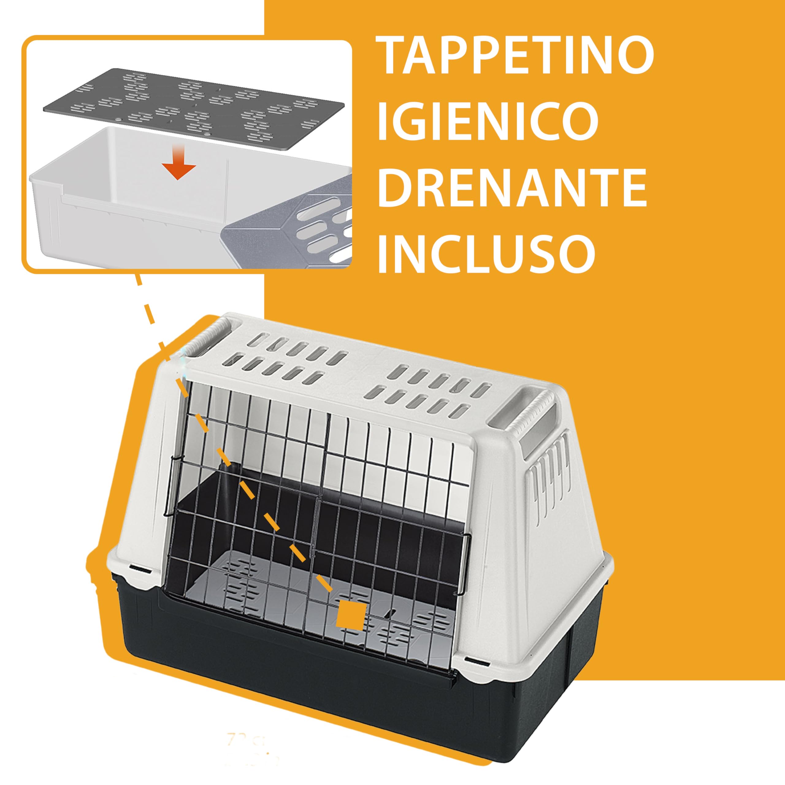 Ferplast ATLAS CAR MINI Trasportino per Cani da Auto con Tappeto Drenante, Maniglie, Griglia Ventilazione, Doppia Apertura Scorrevole con Chiusura Sicura, Max 10 kg, 72 x 41 x h 51 cm