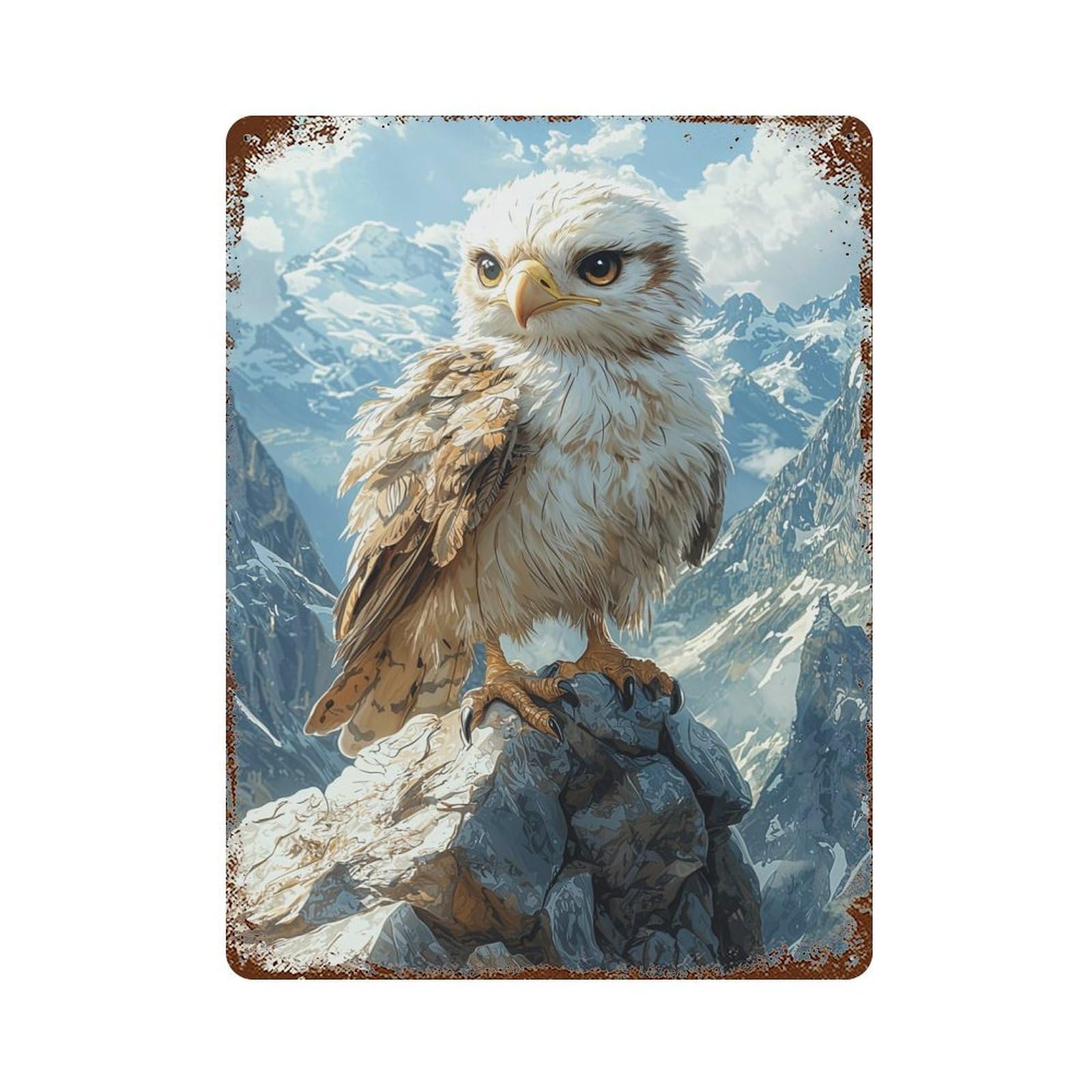 Rust Effect Eagle on Mountain Peak Rusty Metal Tin Sign 15.7"x11.8", Old School Wall Decor for Cafe, Home Bar And Lounge Decor