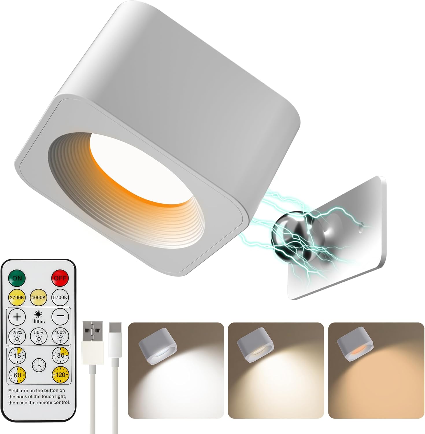 Rodalims Wall Lights for Bedroom Living Room, Rechargeable Battery ...