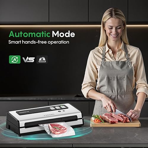 Miniatura 3 de FRESKO Sellador automático al vacío para alimentos con potente succión de 95 kPa, kit de inicio de máquina selladora de alimentos compacta con 10