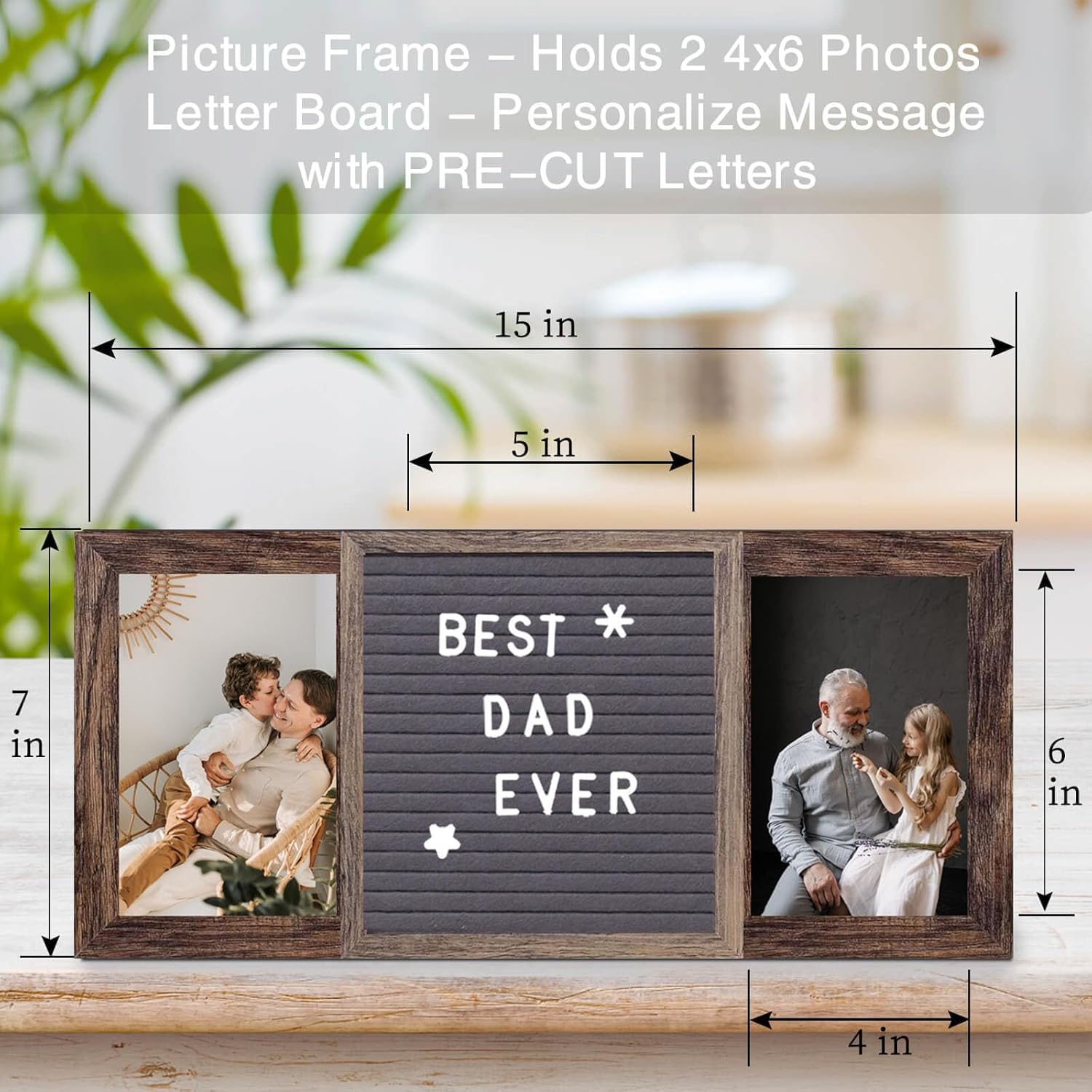 Dad Picture Frame, Fathers Day Picture Frame, Dad Picture Frames From Daughter, Son, Kids, 4x6'' Personalized Picture Frames Solid Wood, Dad Photo Frame, First Fathers Day Frame For Grandpa, Grandfather