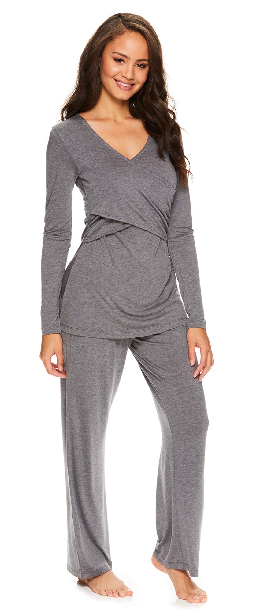 Women's Maternity Lounge V-Neck Long Sleeve Shirt and Pajama Pants Sleep Set