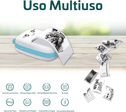 Miniatura 2 de Mini impresora portátil, impresora térmica de bolsillo, impresoras sin tinta con 7 rollos de papel de impresión para fotos, recibos de oficina