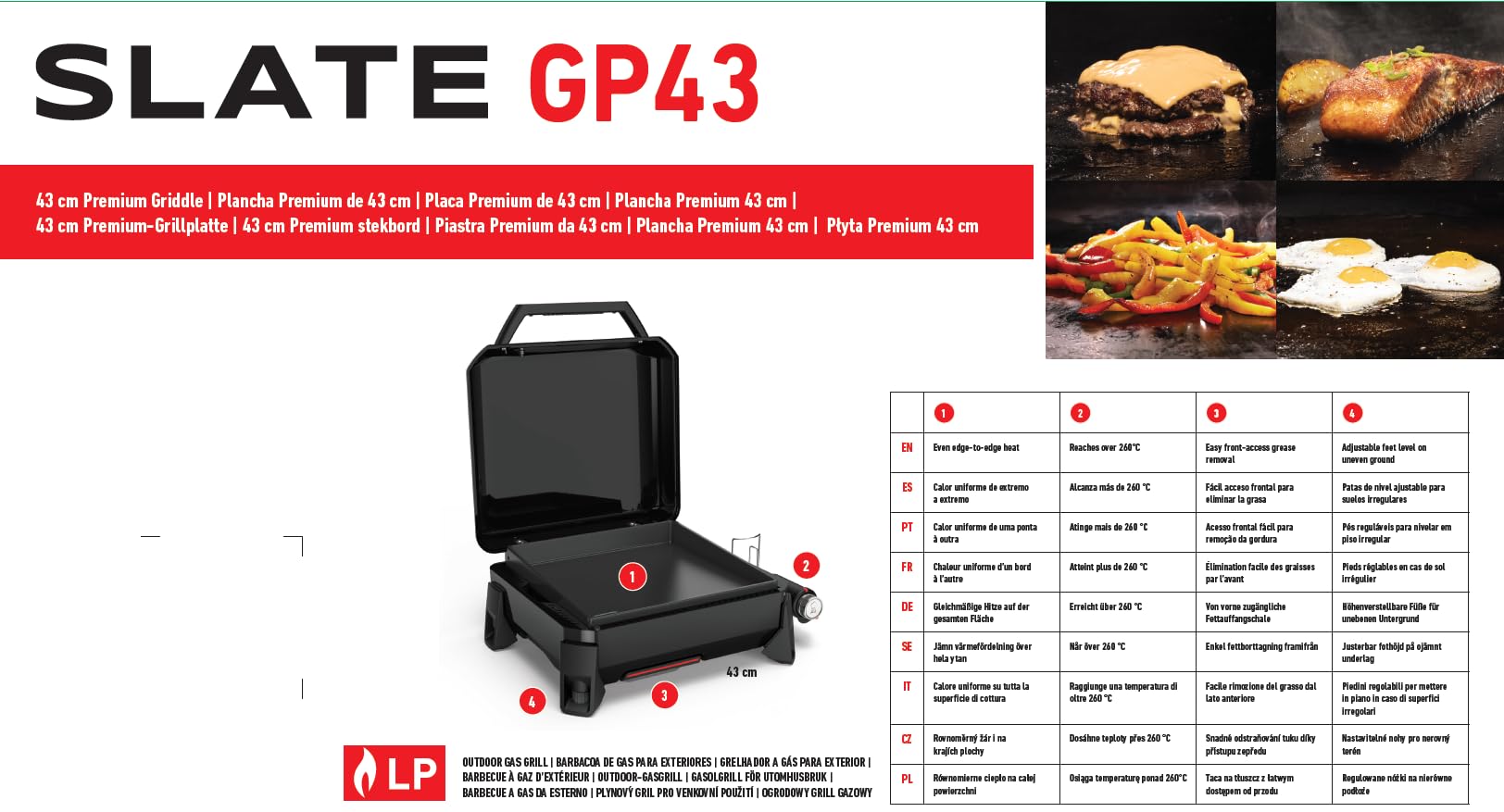 Weber Slate GP Tragbare Premium Gasgrillplatte | Gleichmäßige Hitze bis zum Rand, Bis zu 260 °C, Antihaft-Grillfläche (43 x 41 cm), Höhenverstellbare Füße, Schwarz