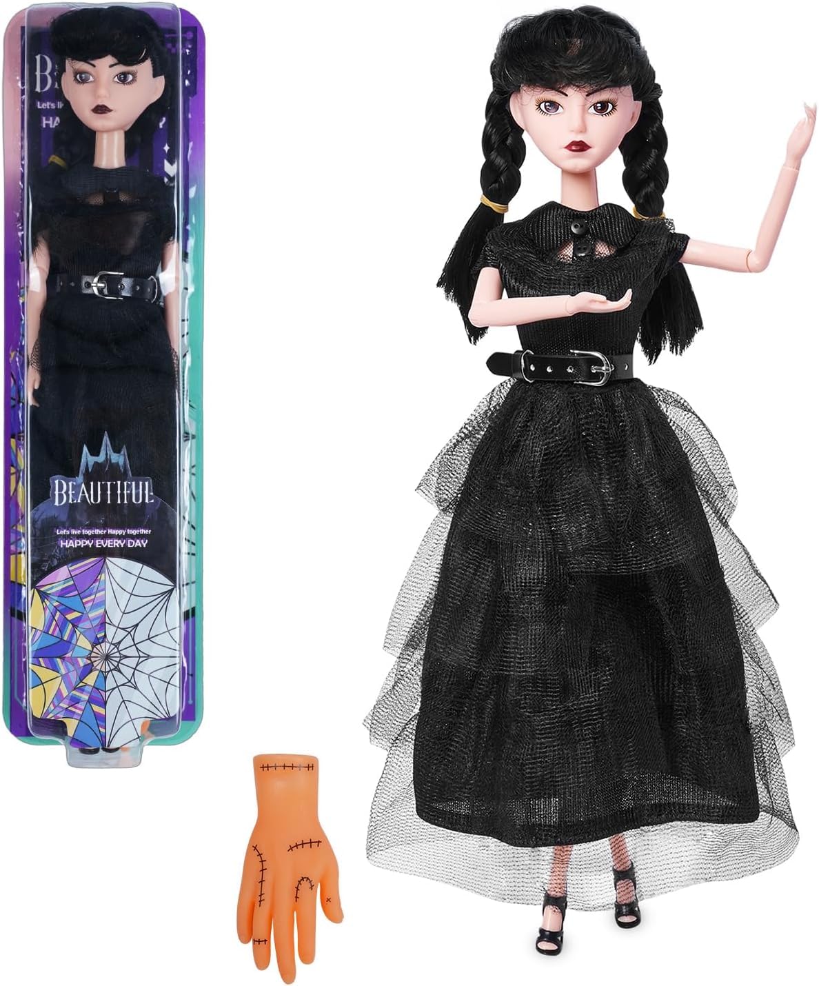 Girls Doll in Gift Box with Black Dress, 11.5 inch Doll, High Heels, Black Hair, Gift for Fans
