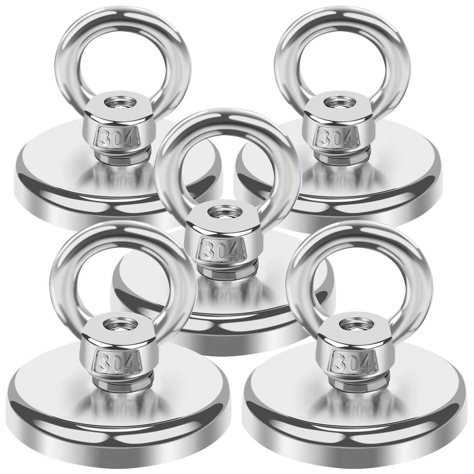 MIN CI 5 pezzi Magneti al neodimio extra forti, 42 mm, 70 kg, magnete molto forte, grande con occhiello, con foro, per armadietti, crociera