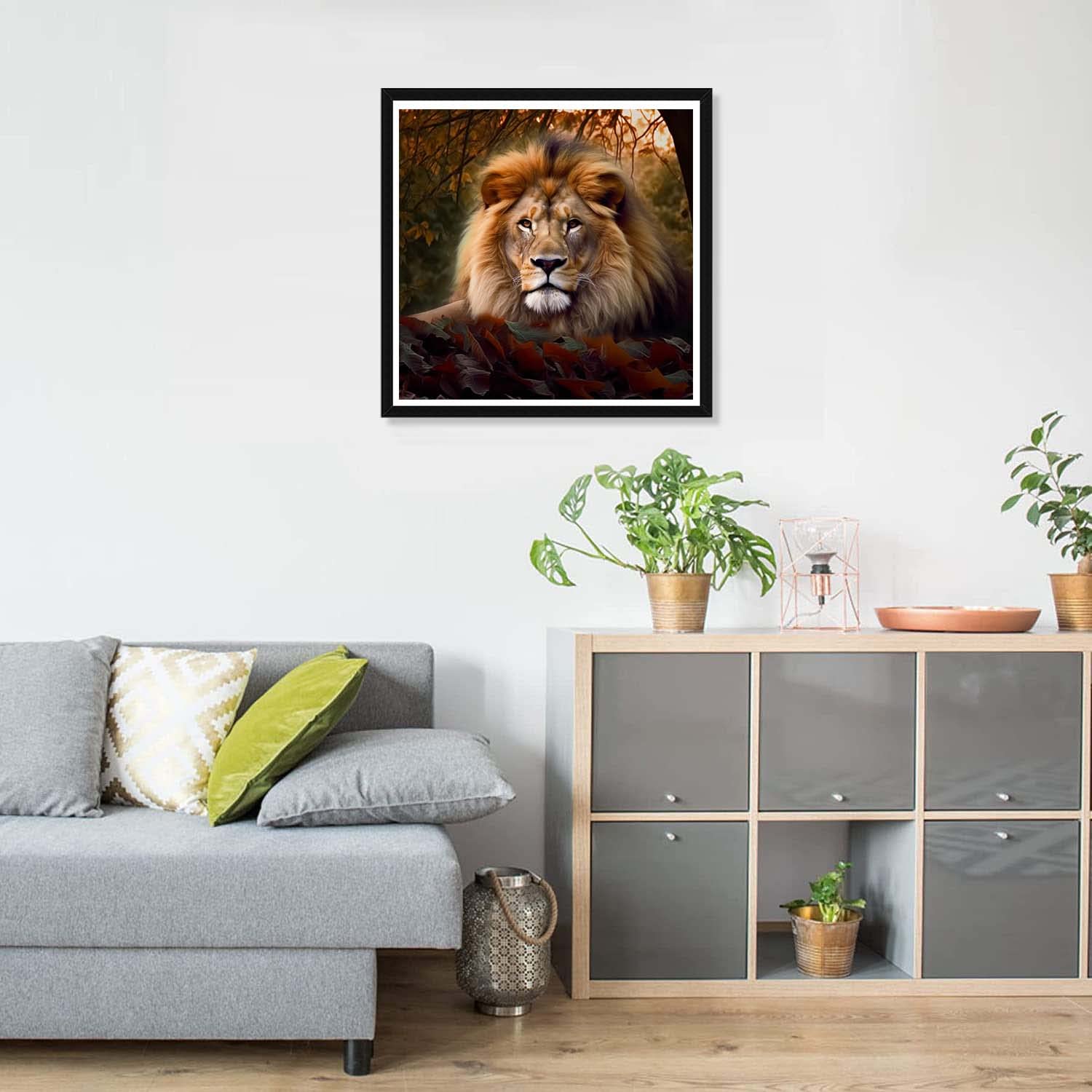 Pavemlo DIY 5D Diamond Painting Kits Le Lion, Diamant Peinture Point De Croix Broderie Animaux, Strass Complet Image Arts Pour Peinture Salon Chambre Décoration Sticker Mural 40X50cm/65