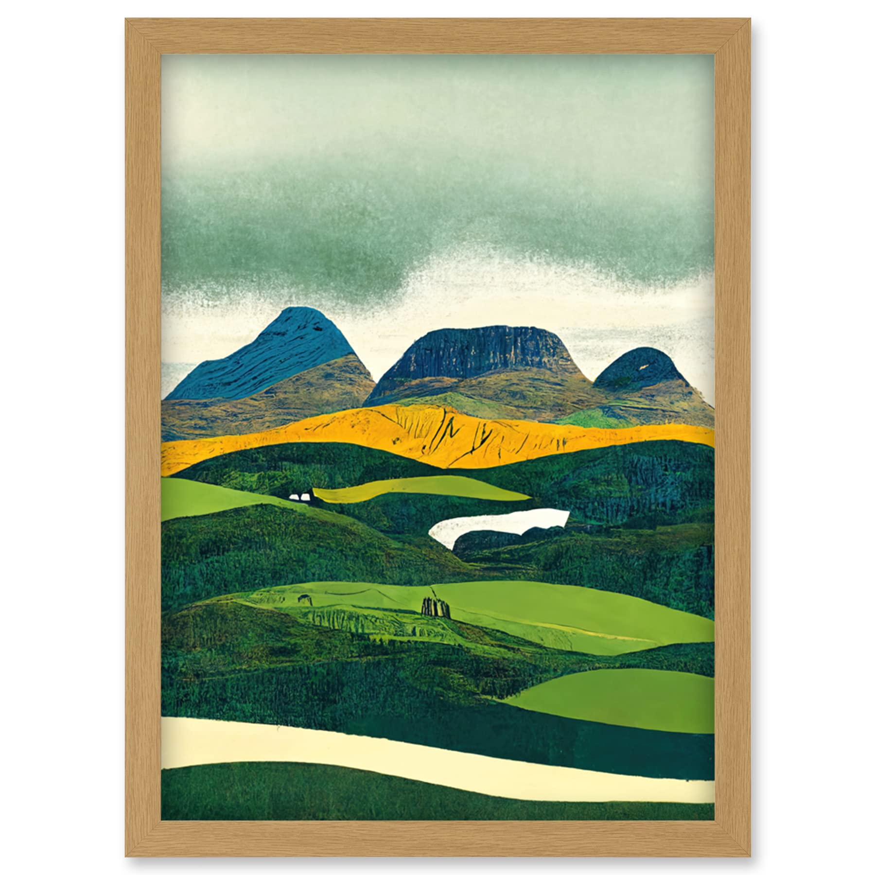 Doppelganger33 LTD Scottish Highland Munros Landscape Linocut Artwork Framed Wall Art Print A4