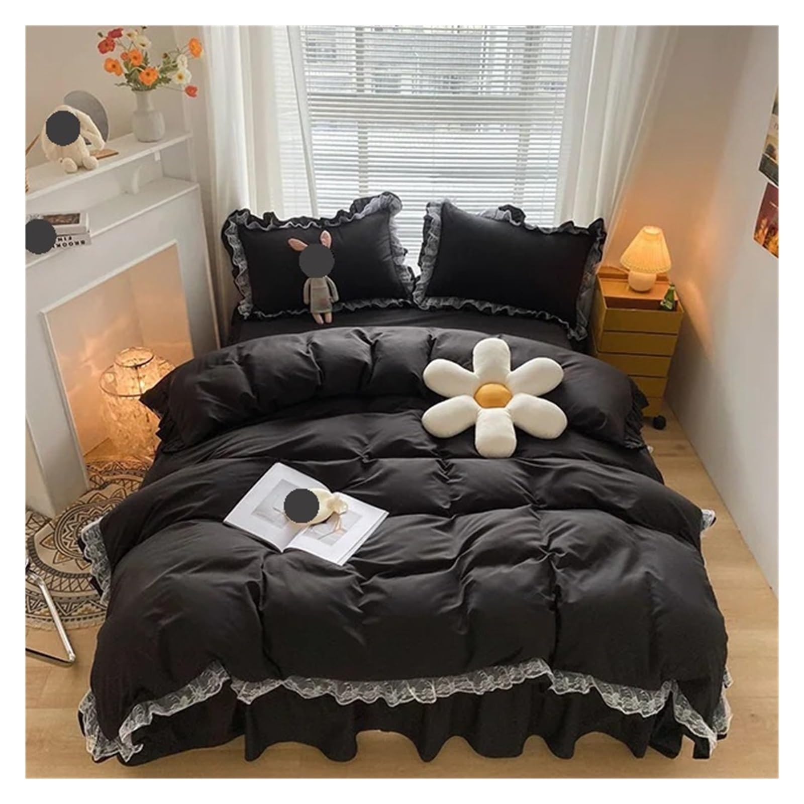 Housse de couette en dentelle noire 190x210cm et parure de lit chic