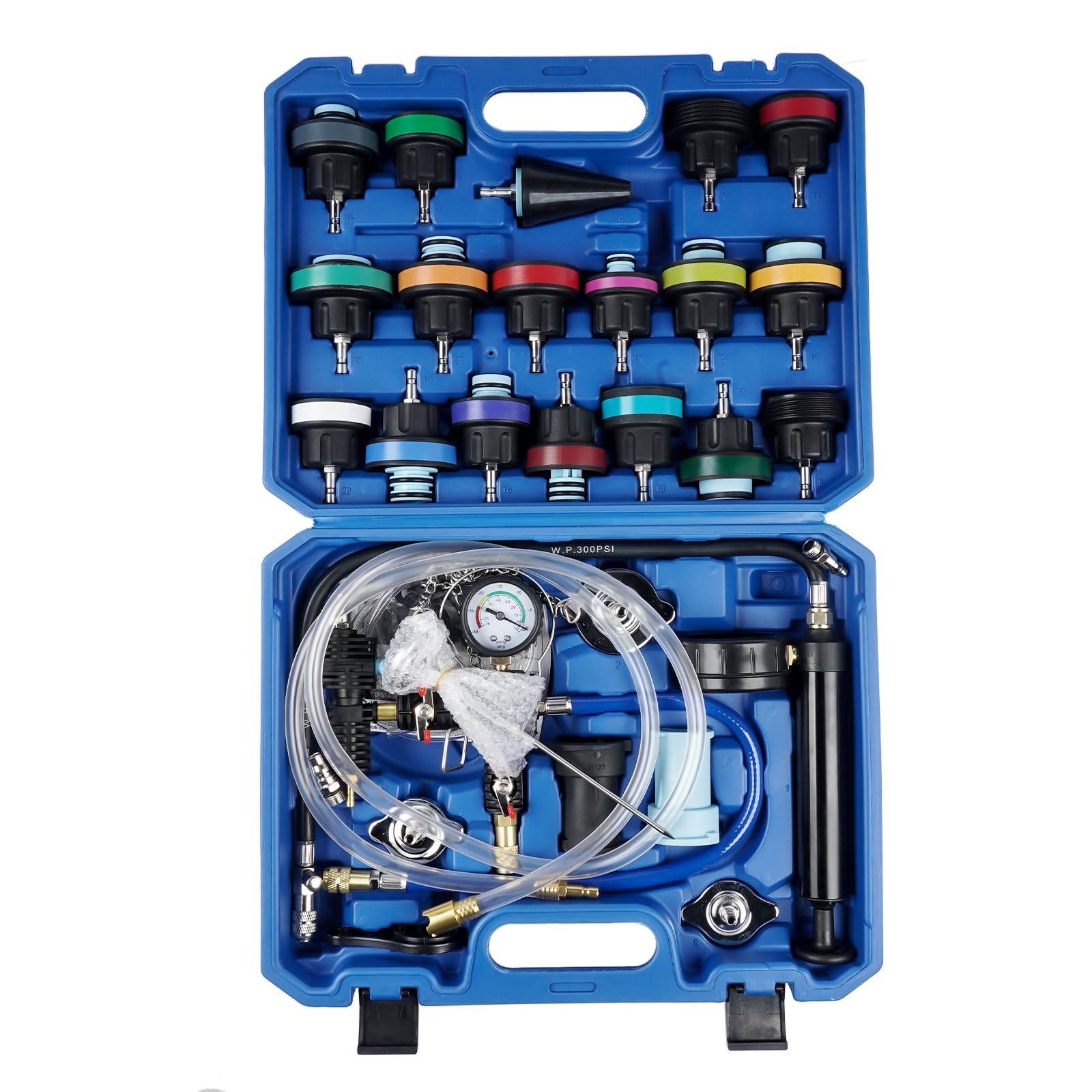 31 Pezzi Universale Radiatore Pressione Tester Kit per Il Test del Sistema di Raffreddamento del radiatore Pressione per Auto, Strumento ad Aria compressa per Auto, Blu