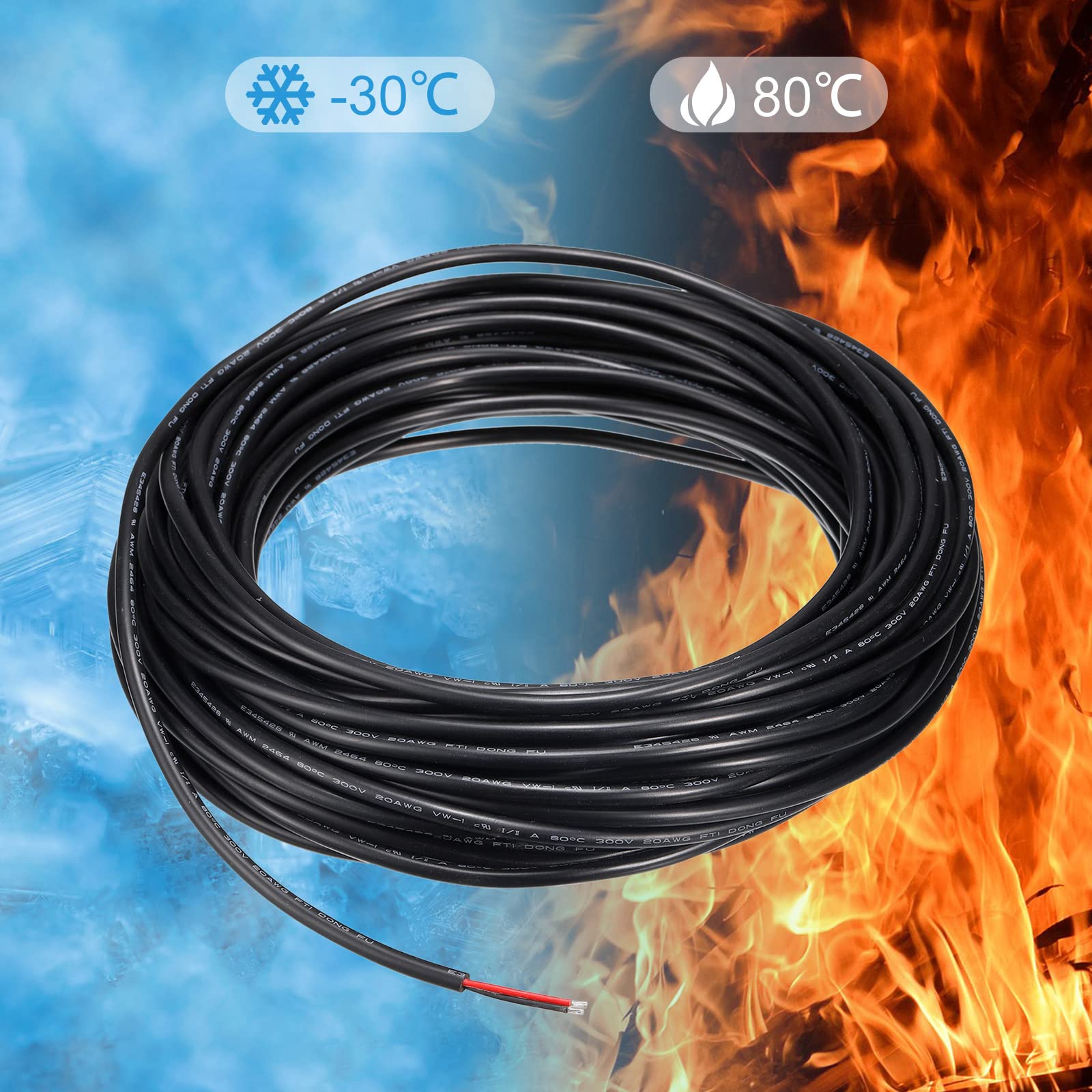 Amazon | uxcell 電力ケーブル 2導体電線 20AWG 20m長さ UL2464 電気