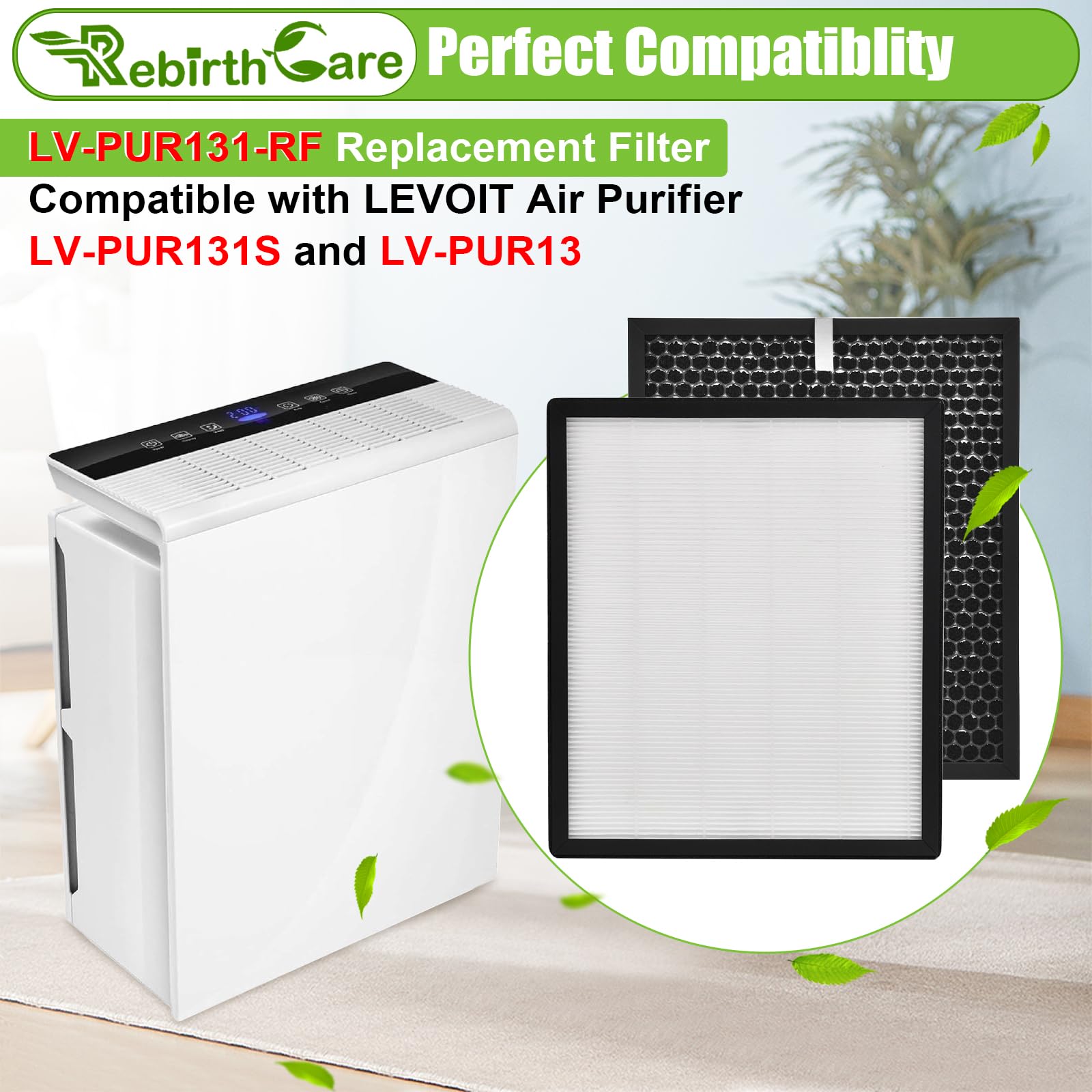 Rebirthcare 2 Stück Ersatzfilter für Levoit LV-PUR131 und für lv-pur131s Luftreiniger, Hocheffizientes HEPA-Kombifilter & Aktivkohlefilter Set für Ersatz lv-pur131-rf