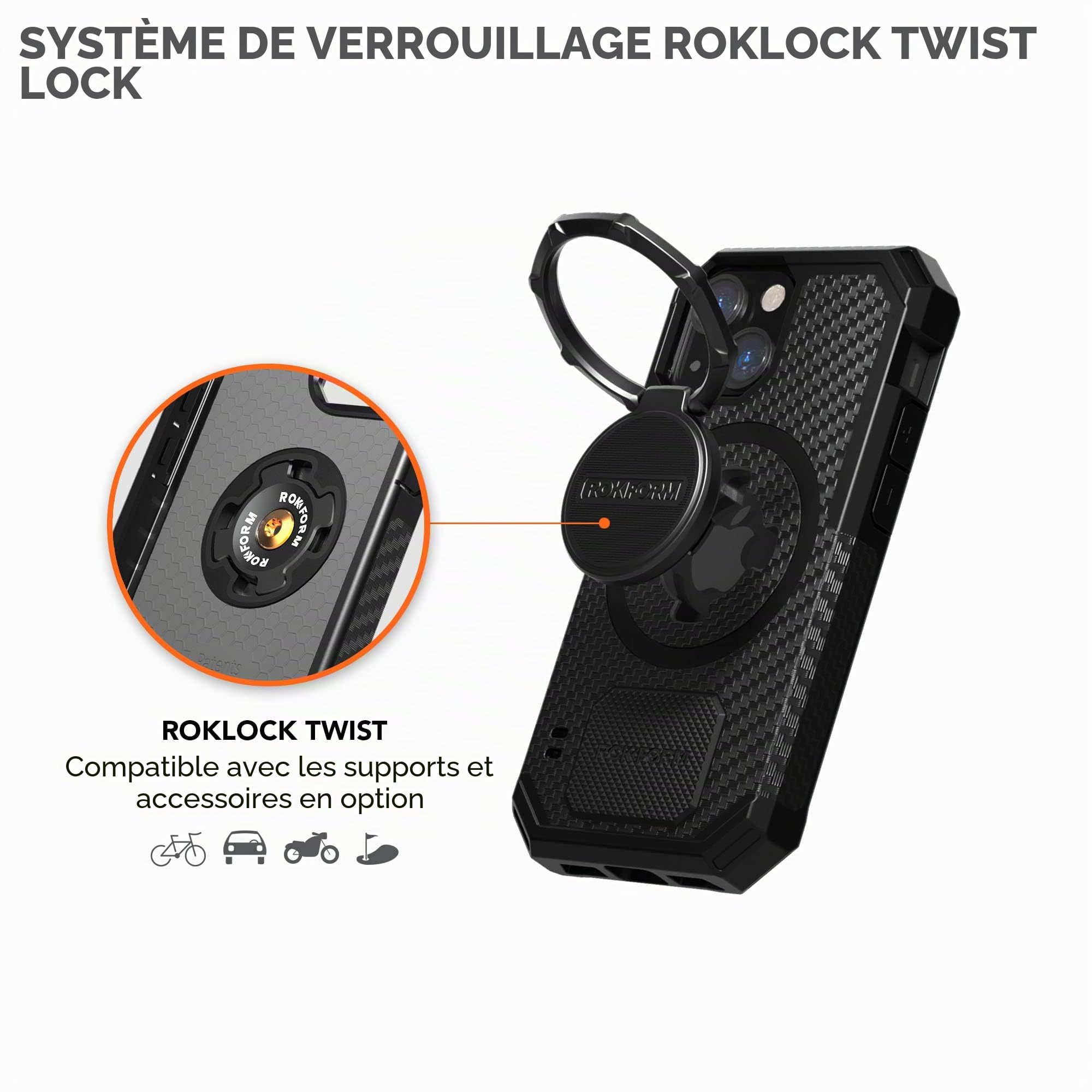 Rokform - Coque pour iPhone 13 Mini, série robuste, compatible avec Dual Magnet Plus MagSafe, protection magnétique Apple Gear, coque pour iPhone avec verrouillage RokLock Twist Lock, armure testée en