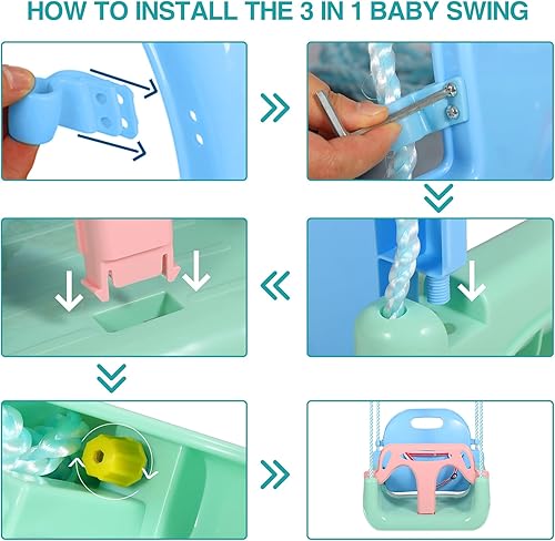 Miniatura 7 de RedSwing Asiento de columpio 3 en 1 para bebé, columpios para niños pequeños, antideslizantes, cómodos y seguros, desmontable para bebés y