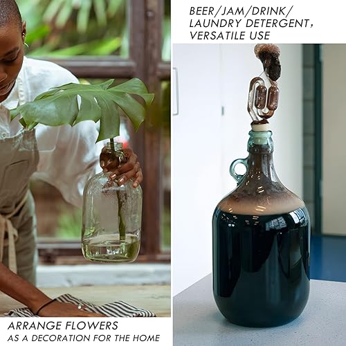 Miniatura 8 de Jarra de vidrio de 1 galón (128 onzas), botellas de agua de vidrio con asa, jarras Growler incluye tapa de Polyseal de 1.496 in para Kombucha