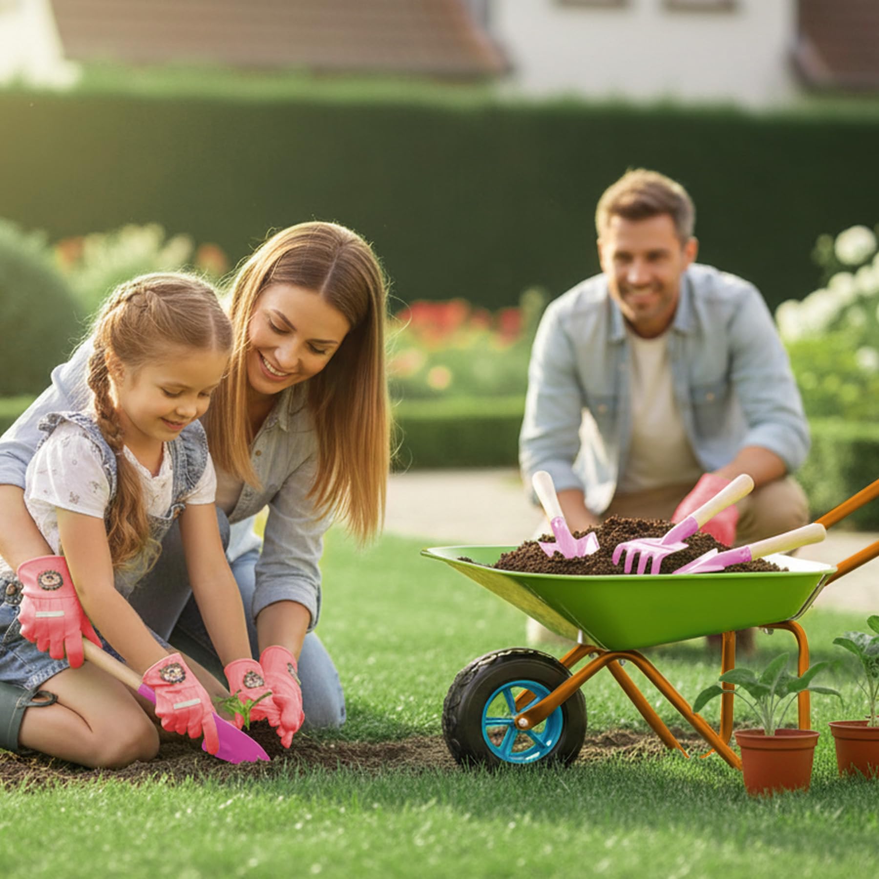 Carriola Bambini Set, Carriola da Giardino in Metallo, Attrezzi da Giardino per Bambini, Kit Giardinaggio Bambini per Giocare All'aperto