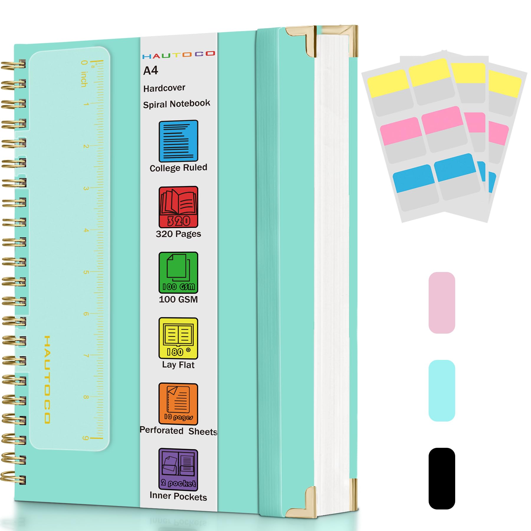 HAUTOCO Spiral Notebook 8.5"x 11", 320 Pages College Ruled Leather Notebook Journal, 100 GSM Paper, Lined Journaling Notebooks, A4 Hardcover Notebooks for Work School Office Note Taking, Blue