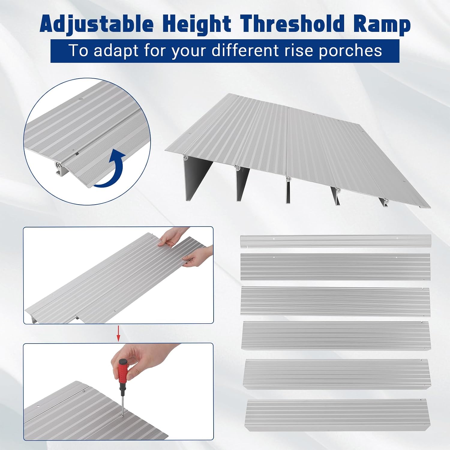 1" Rise Threshold Ramps for Doorways, Adjustable Aluminum Threshold for Exterior Doors, Entry