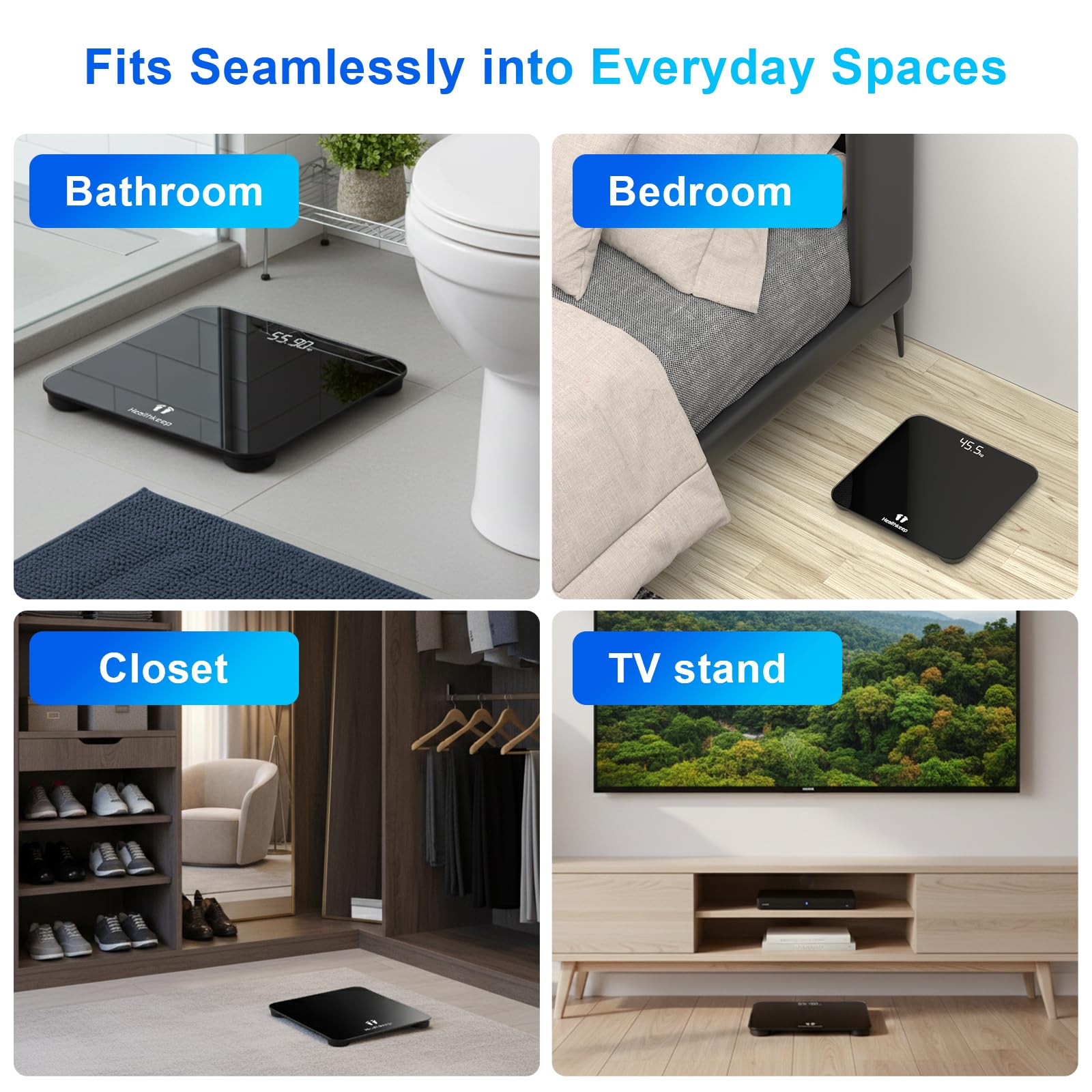 Digital Bathroom Scale for Body Weight: High-Precision 4-Sensor Accuracy, LED Display, 400lb/180kg Capacity, Safe Rounded Corners, Batteries Included