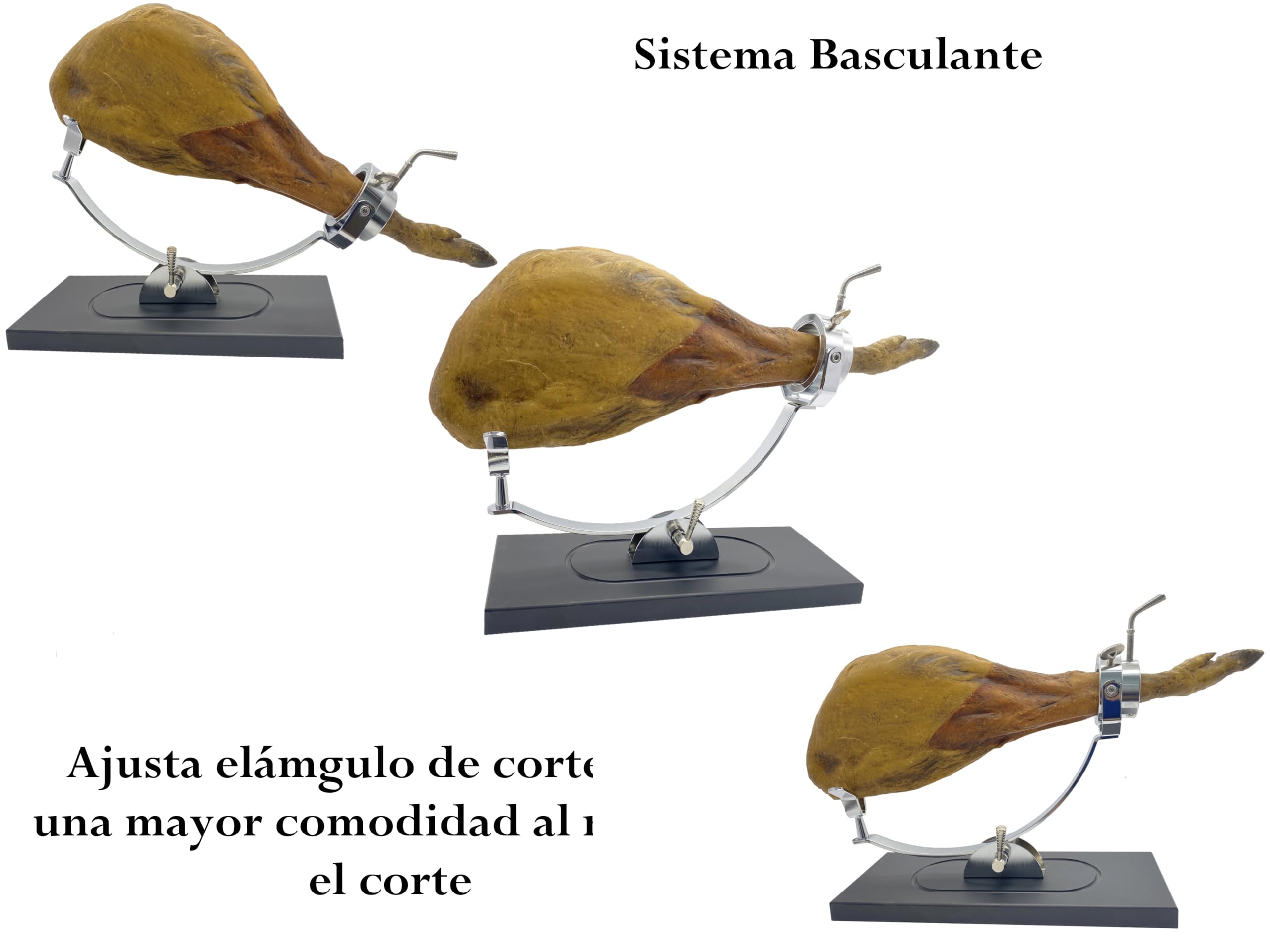 FERRETERIA LEPANTO Jamonero Profesional Giratorio y basculante, Soporte jamonero con Base de Fibra Negra Modelo Serrano (Set Arcos Burdeos)