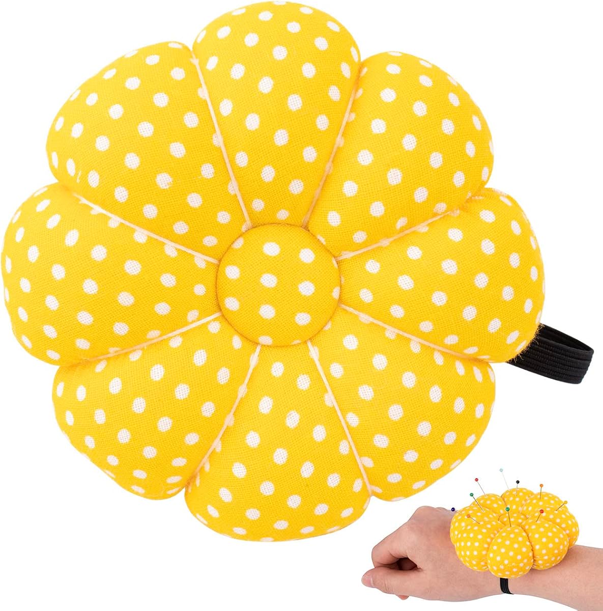 Rolybag Pin Cushions Wrist Pins Cushions with Elastic Strap Pumpkin Needle for Sewing Cushion Pincushions for Needlework or DIY Crafts(Yellow)