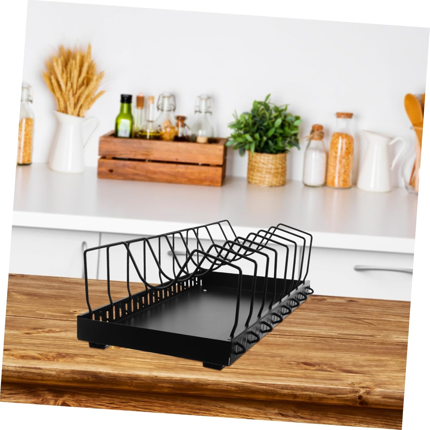 Cabilock Expandable Adjustable Pot Lid Organizer Rack with Sliding Dividers for Cabinet and Storage Metal Pan and Bakeware Holder for Kitchen Countertop Space-saving Multifunctional Cookware Organizer