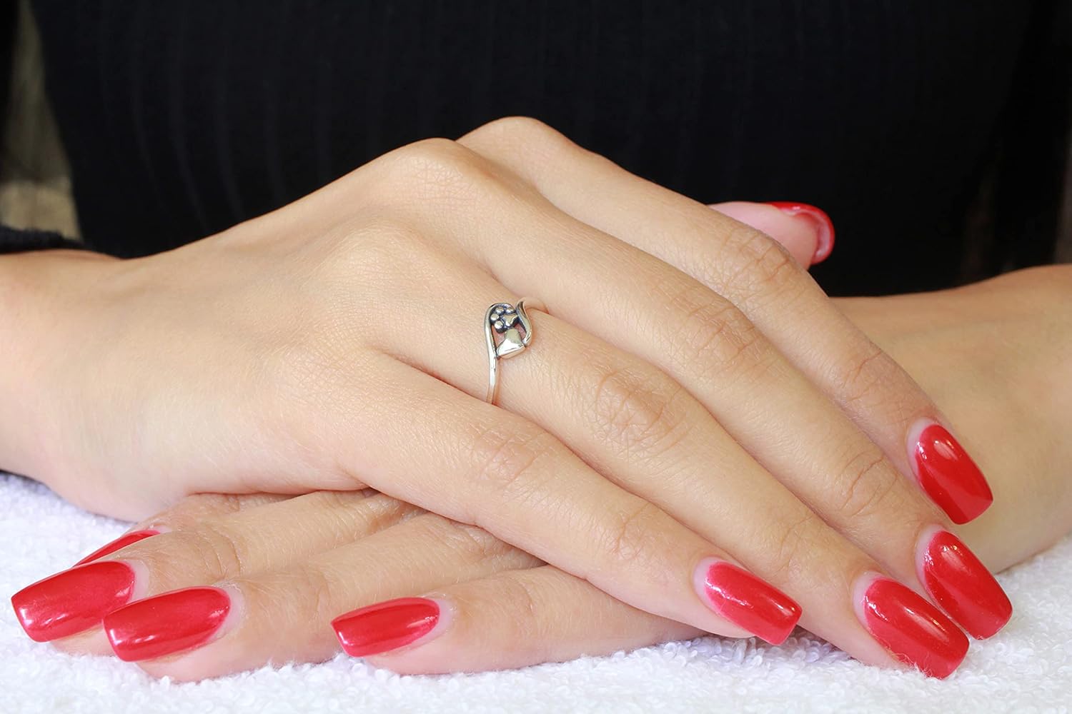 CloseoutWarehouse 925 Sterling Silver Oxidized Paw Print and Heart Ring